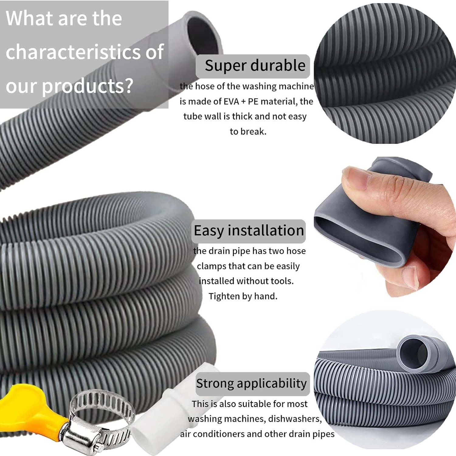 150cm Universal Drain Hose Extension Kit, detail view