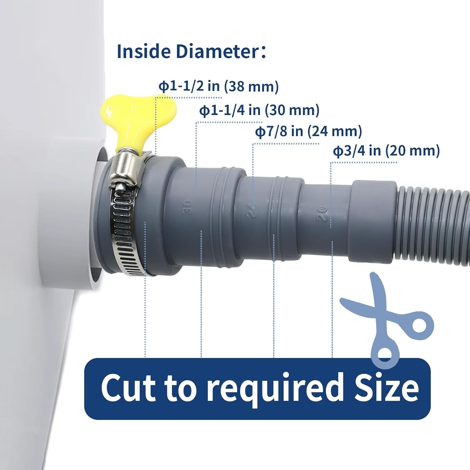 Drain Hose Extension Kit 1m with U-Bend Bracket and Clamps, detail view