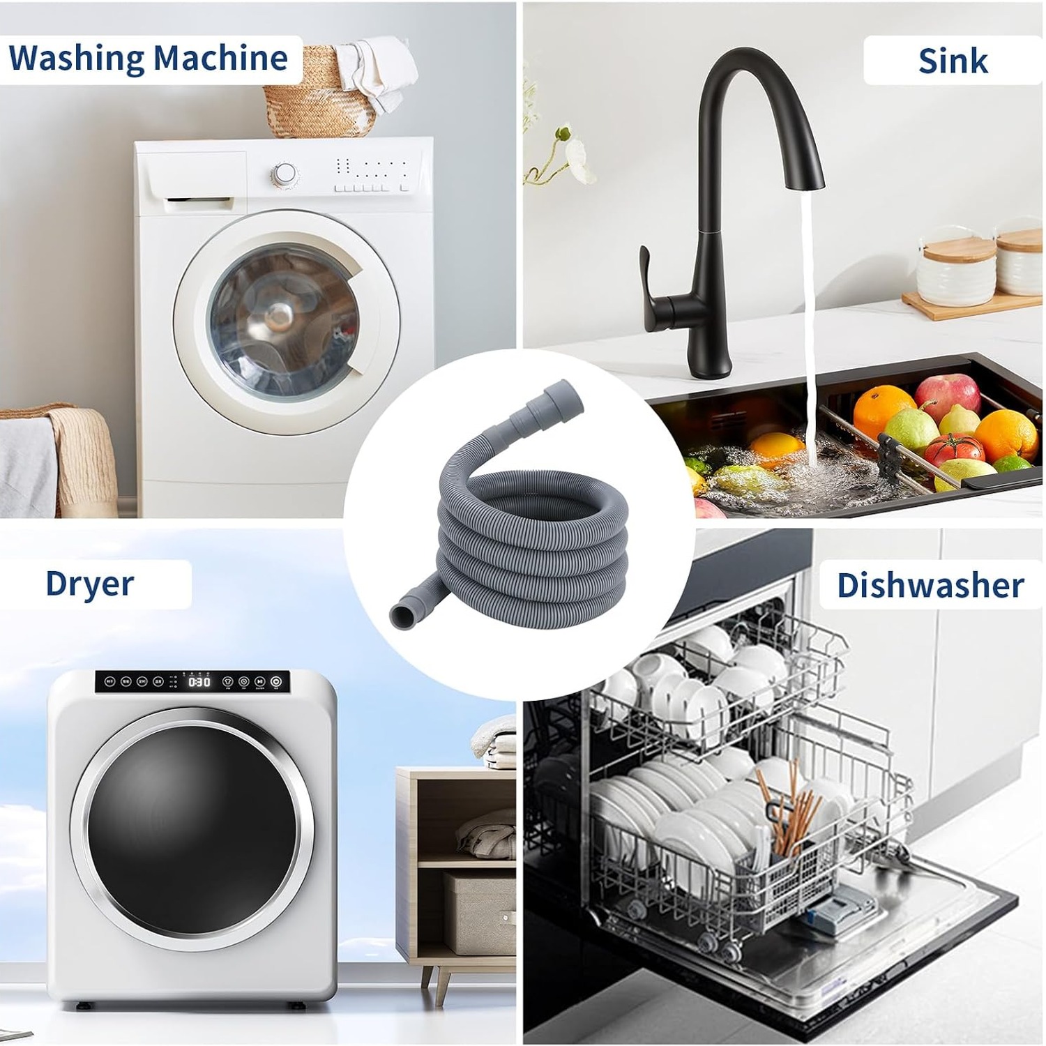 Drain Hose Extension Kit 1m with U-Bend Bracket and Clamps: image 7
