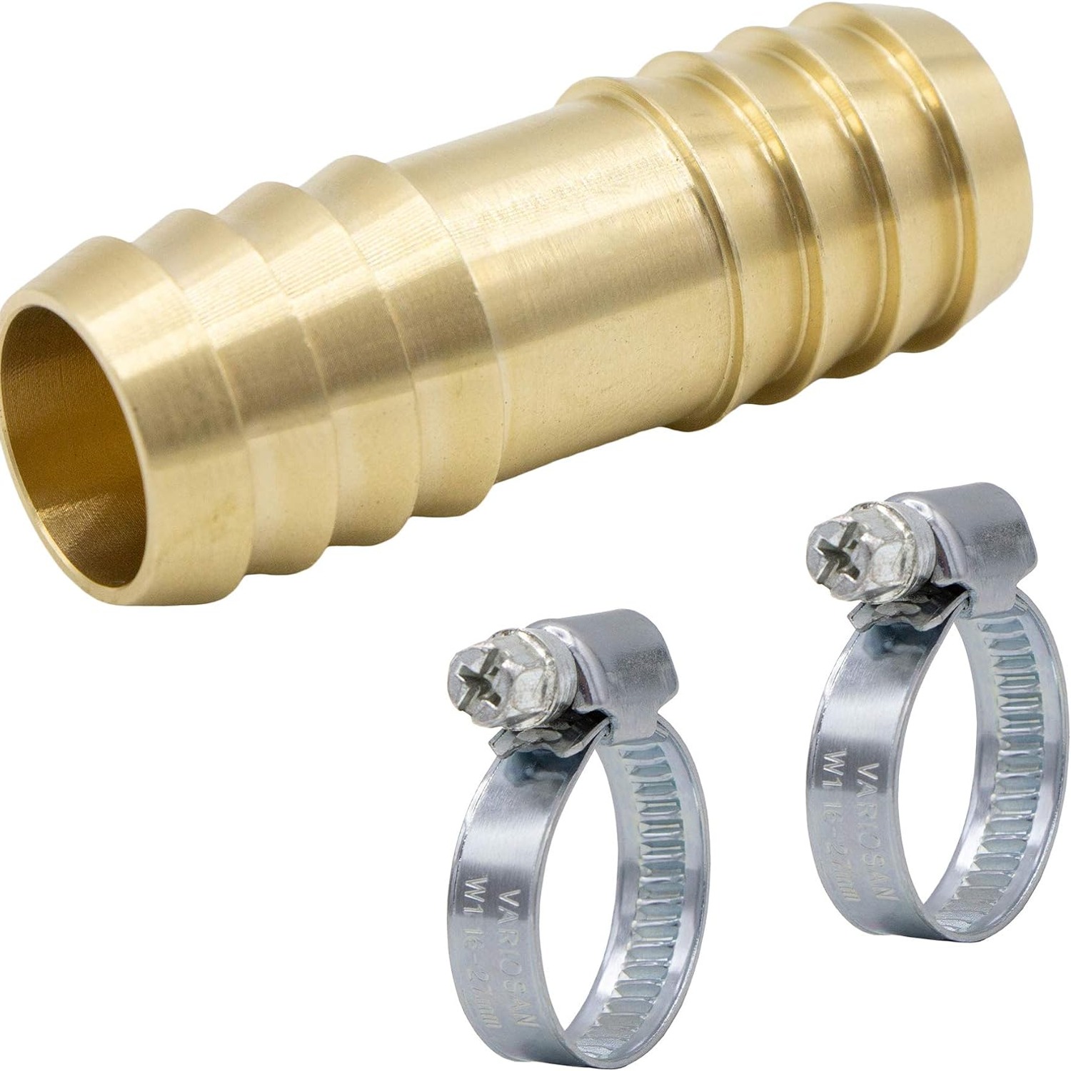 Extendible Drain Hose Set with Brass Connector and Clamps, detail view