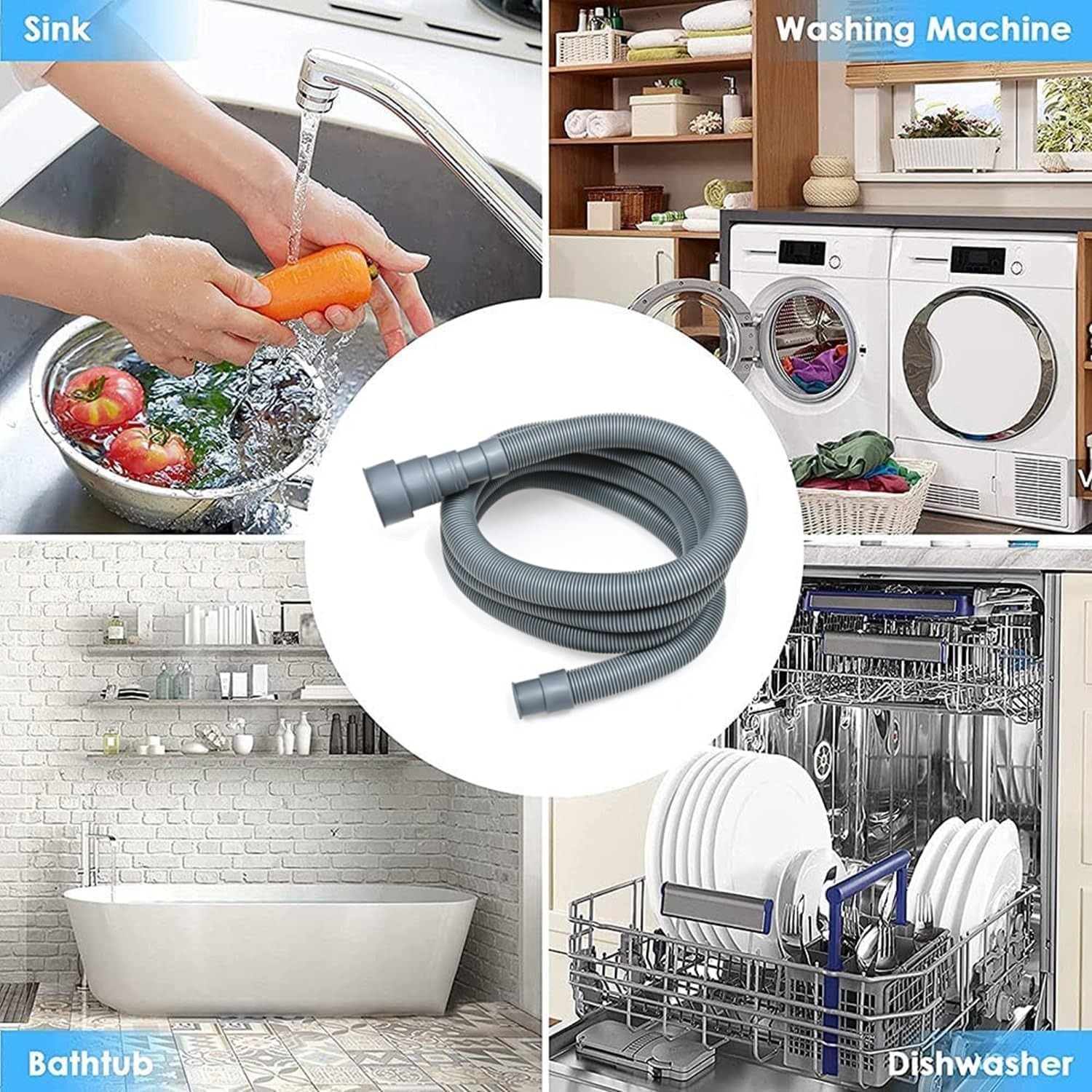 Washing Machine Drain Hose Kit 1.8m with Clamps and U-Hook: image 8