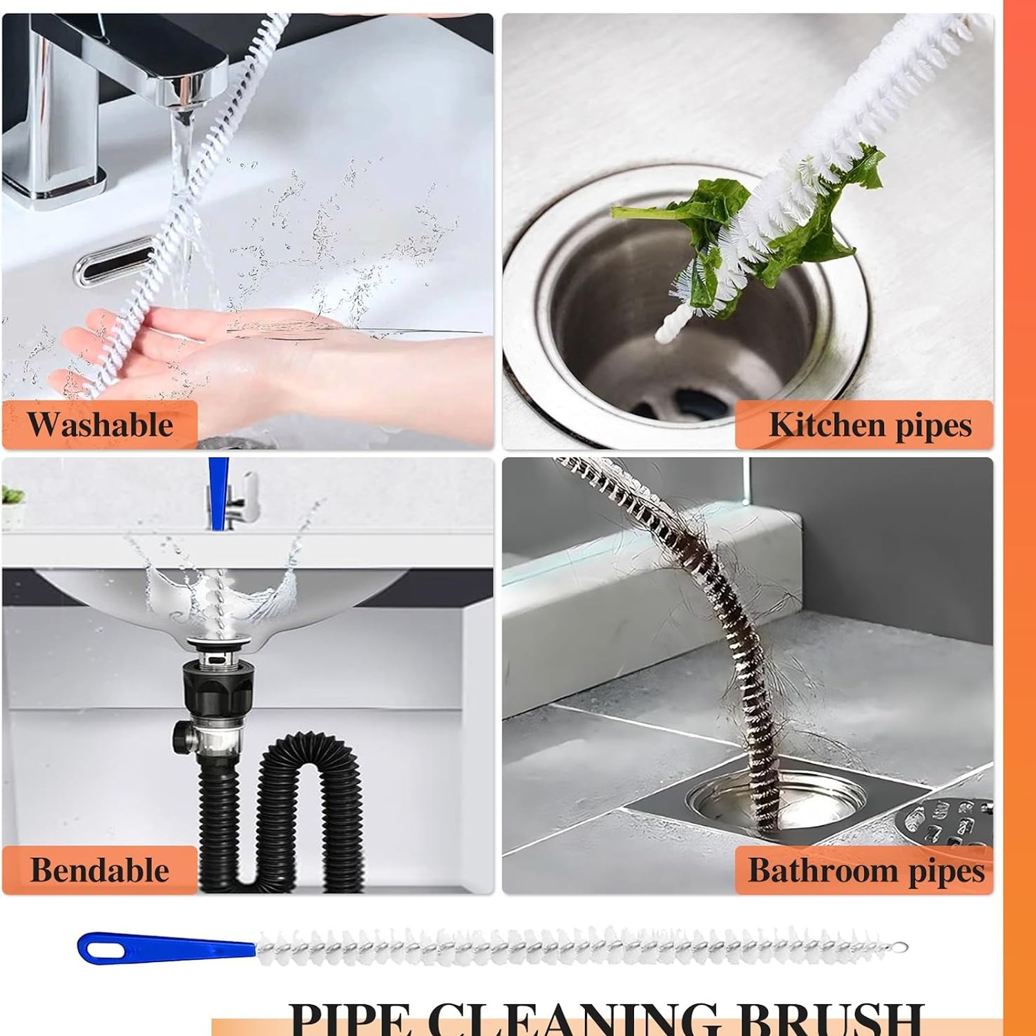 Double Ended Drain Brush Set, 4 Piece Pipe Cleaning Kit: image 5