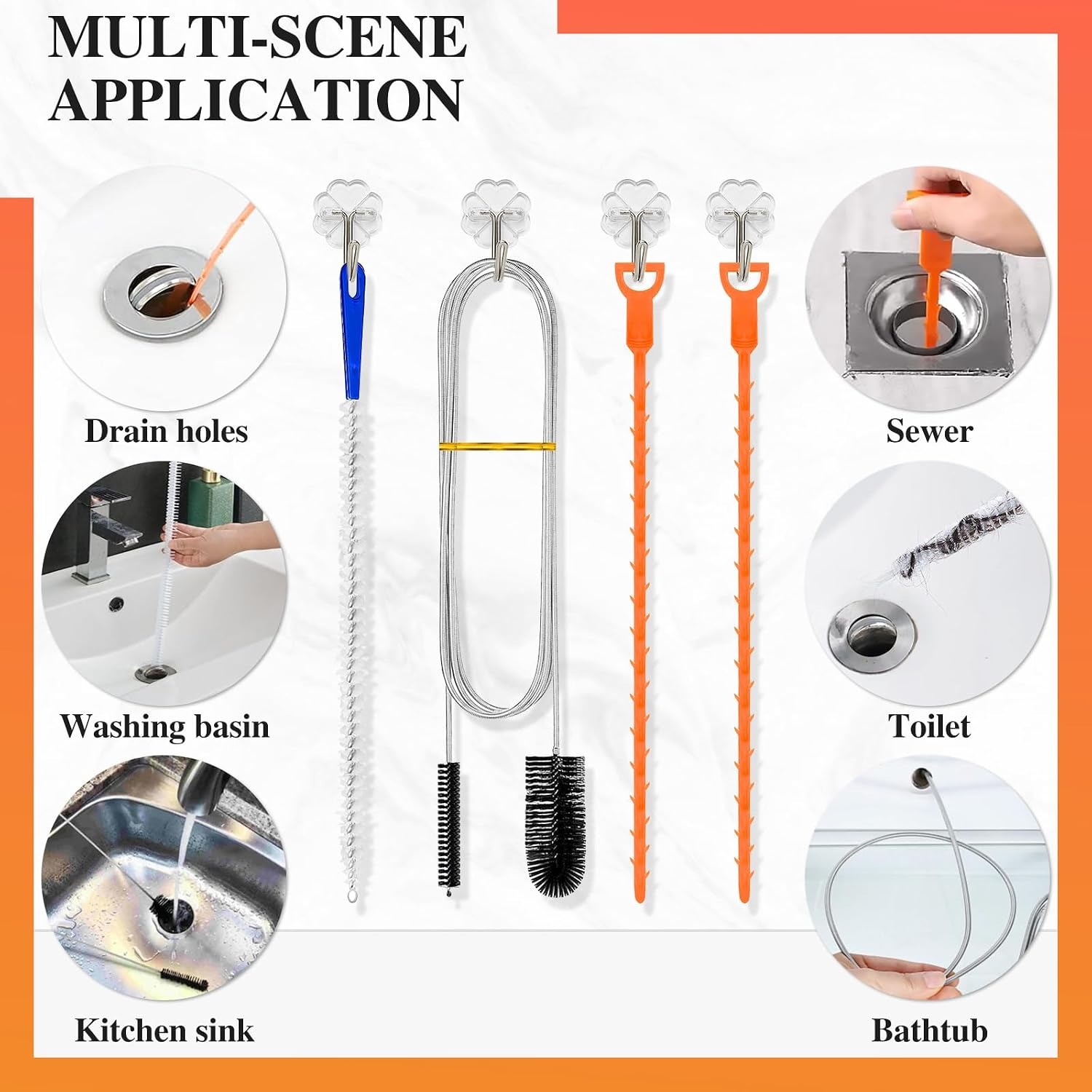 Double Ended Drain Brush Set, 4 Piece Pipe Cleaning Kit: image 7