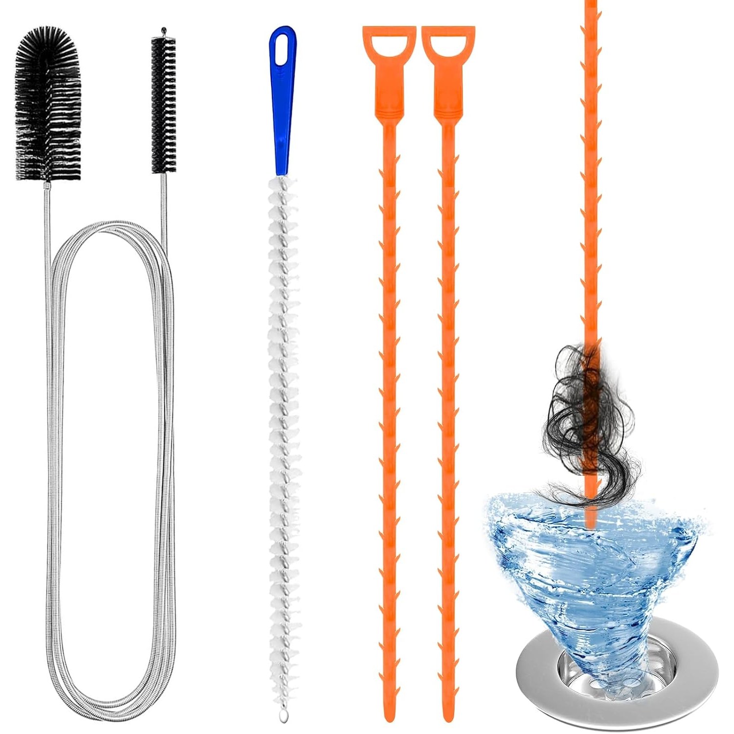 Double Ended Drain Brush Set, 4 Piece Pipe Cleaning Kit