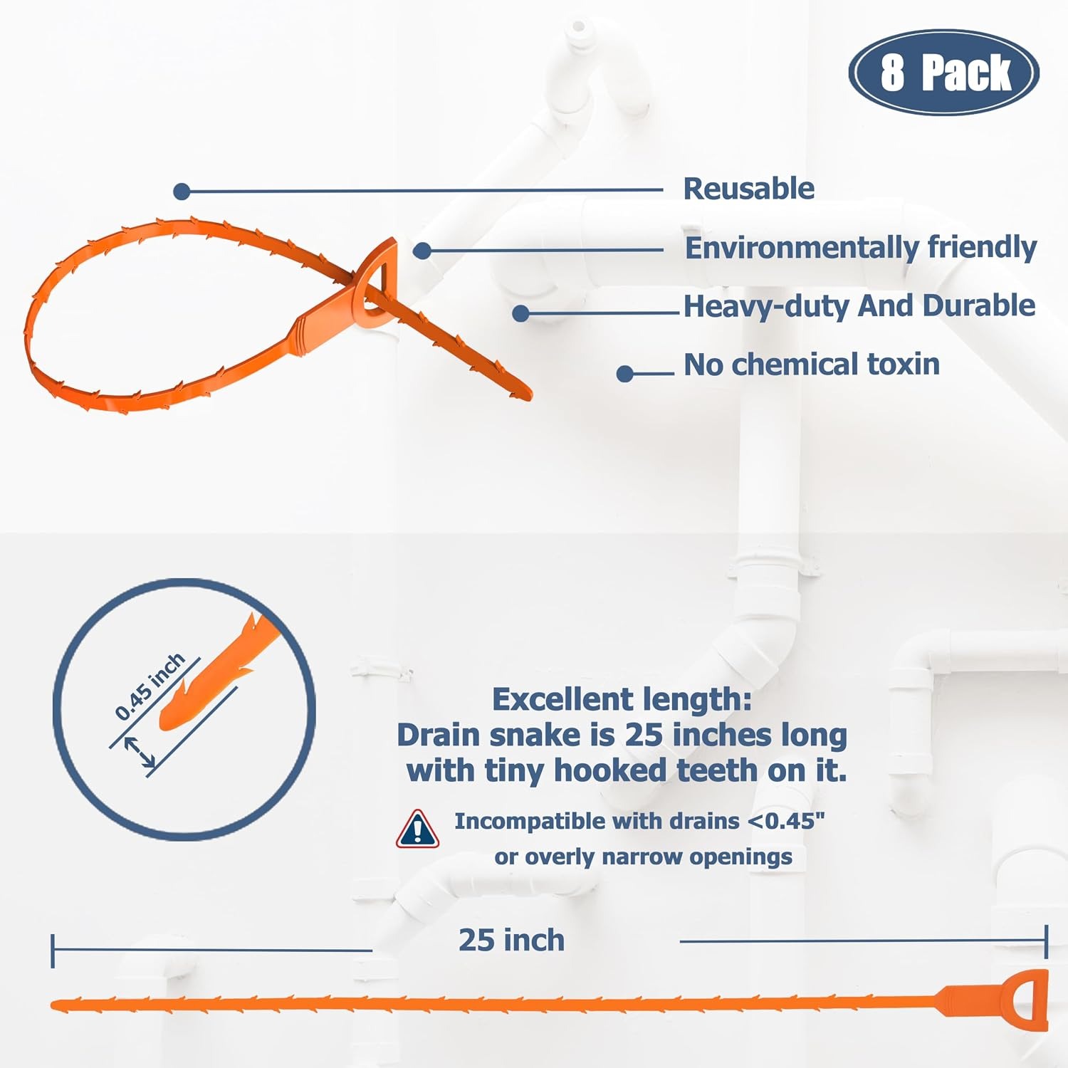 Barbed Drain Snake 63cm, 8 Pack: image 2