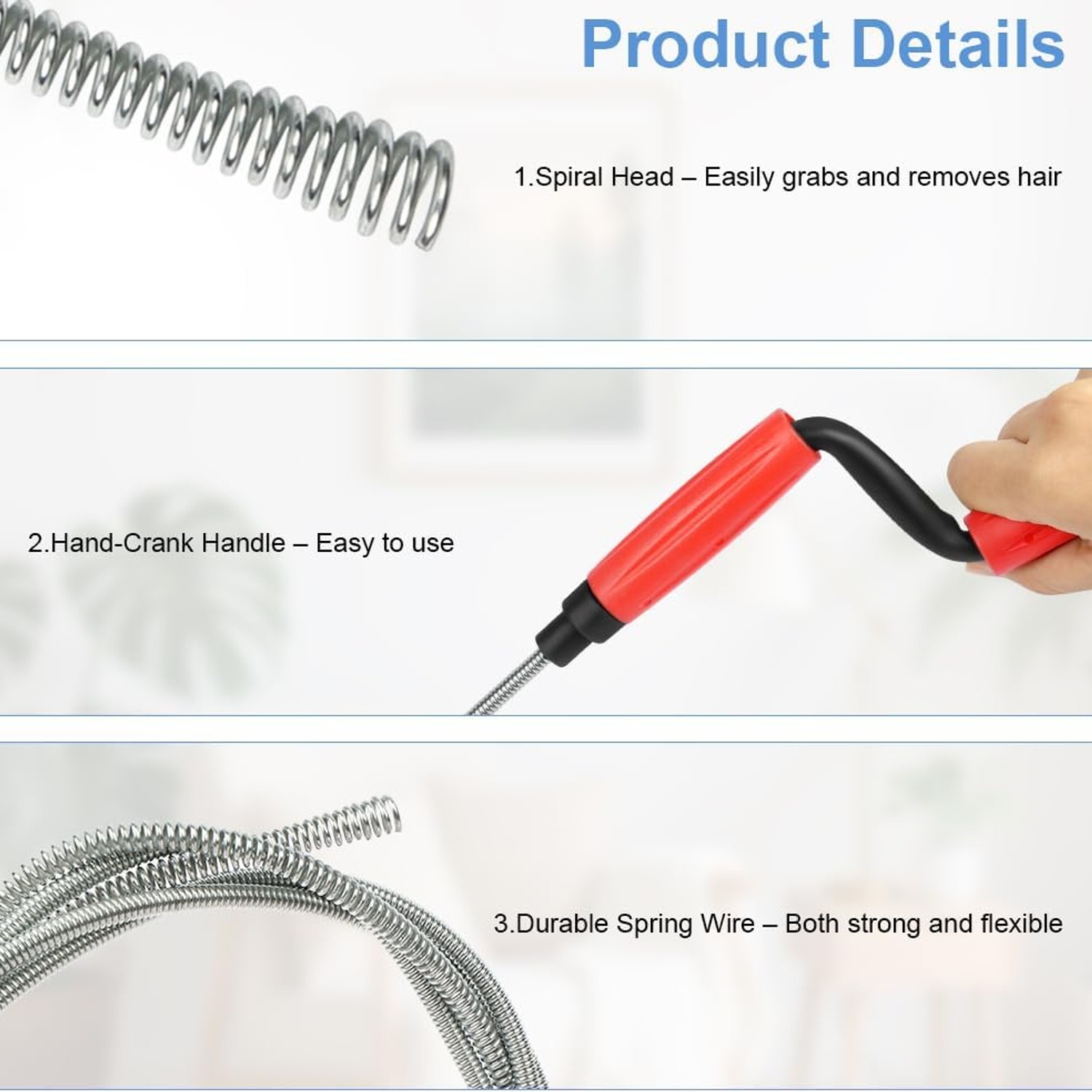 5m Spring Drain Snake with Hand Crank: image 2