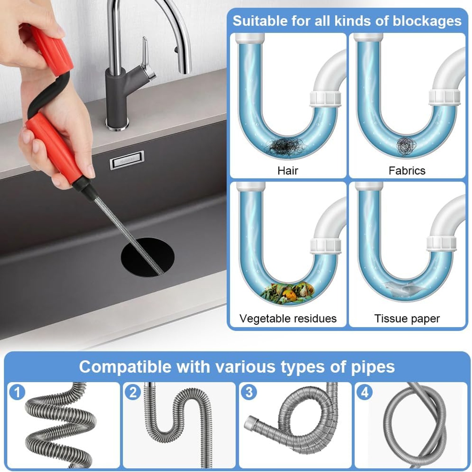 5m Spring Drain Snake with Hand Crank: image 3