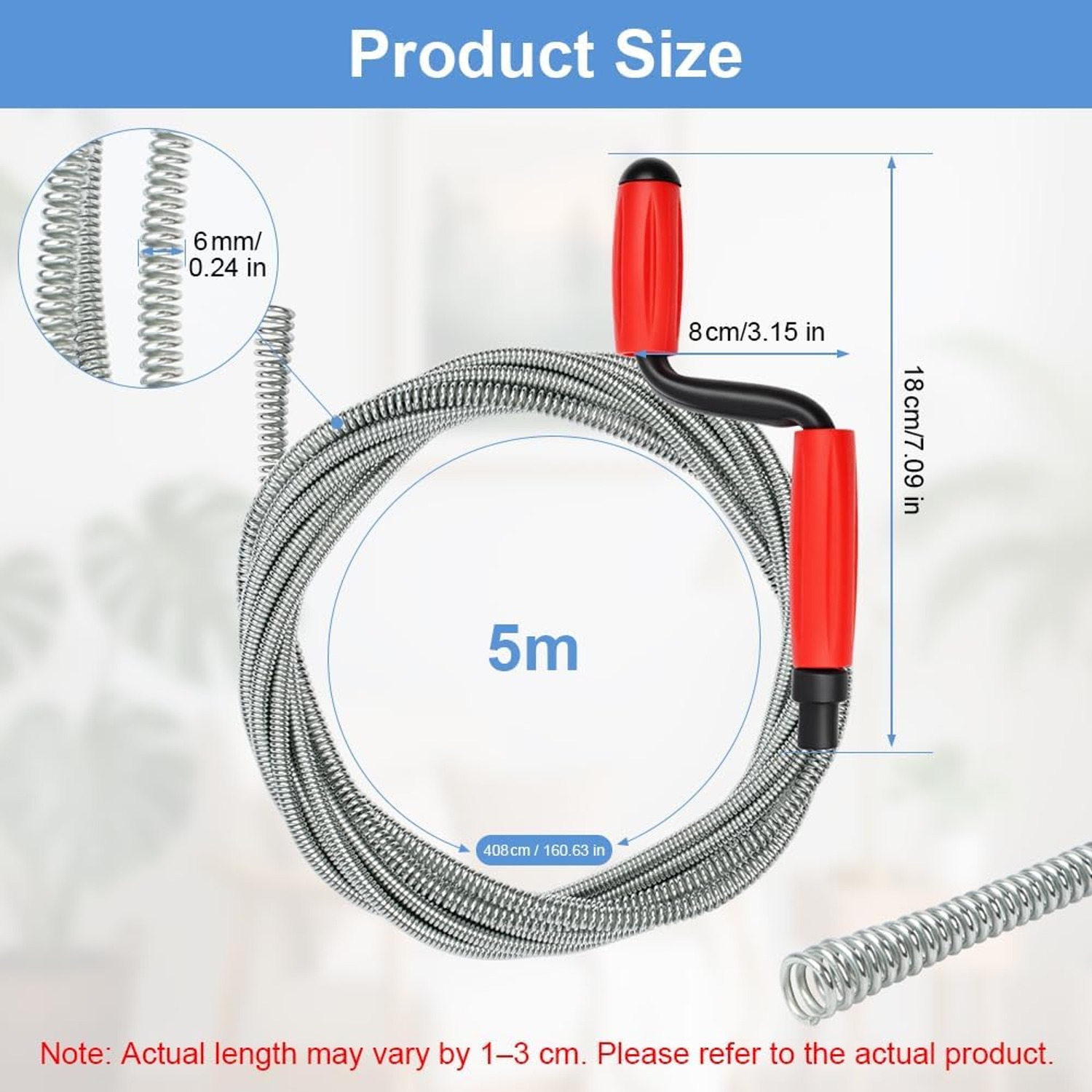 5m Spring Drain Snake with Hand Crank: image 6