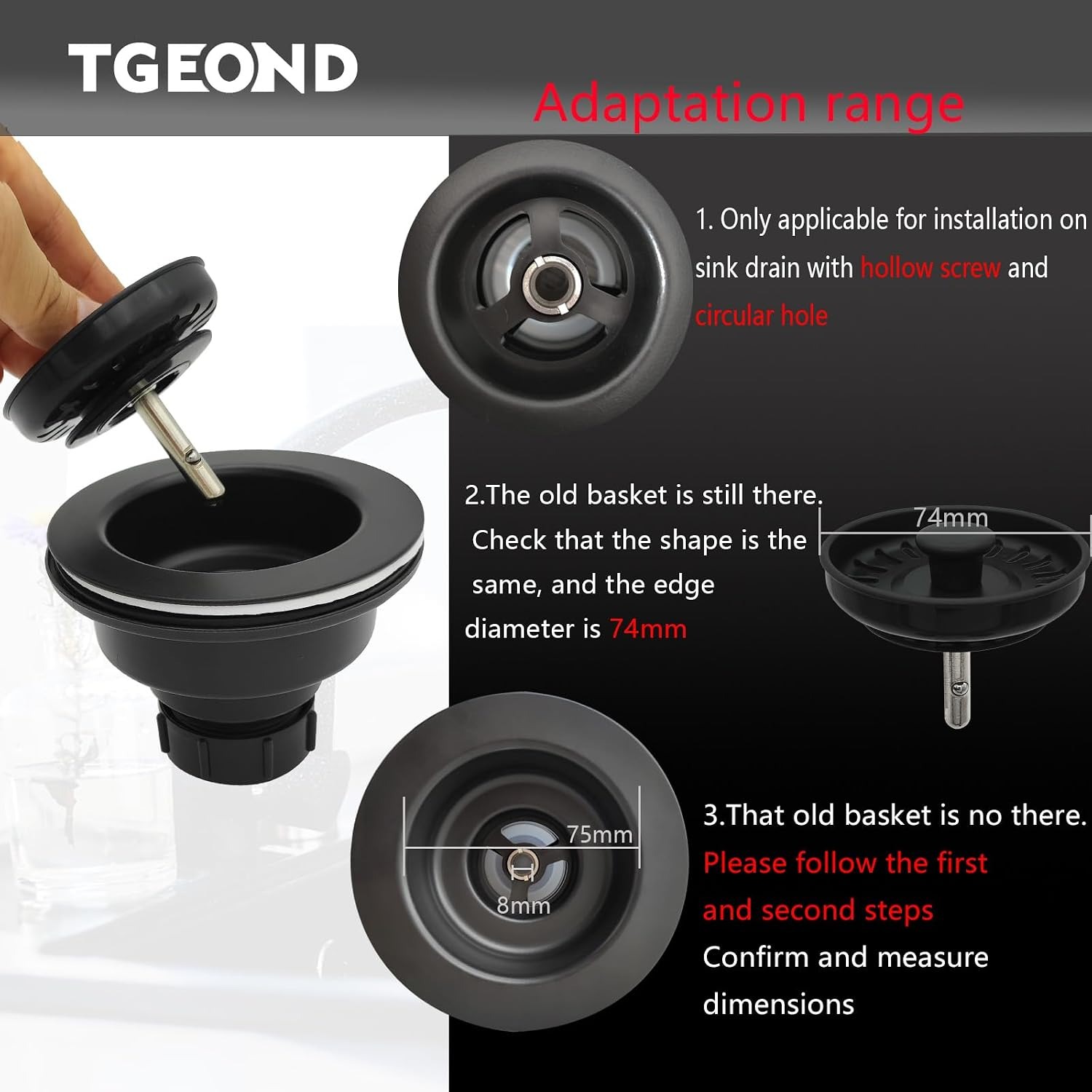 Black Sink Basket Strainer and Stopper: image 3