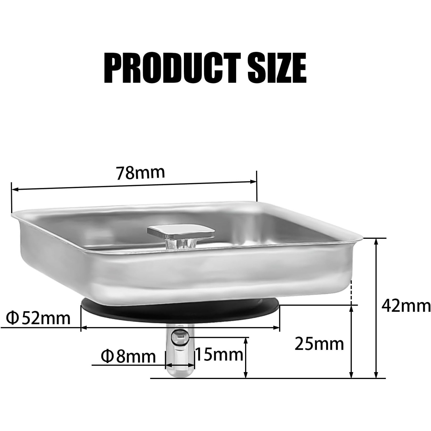 Square Sink Strainer 78 x 42mm Stainless Steel Drain Filter: image 3