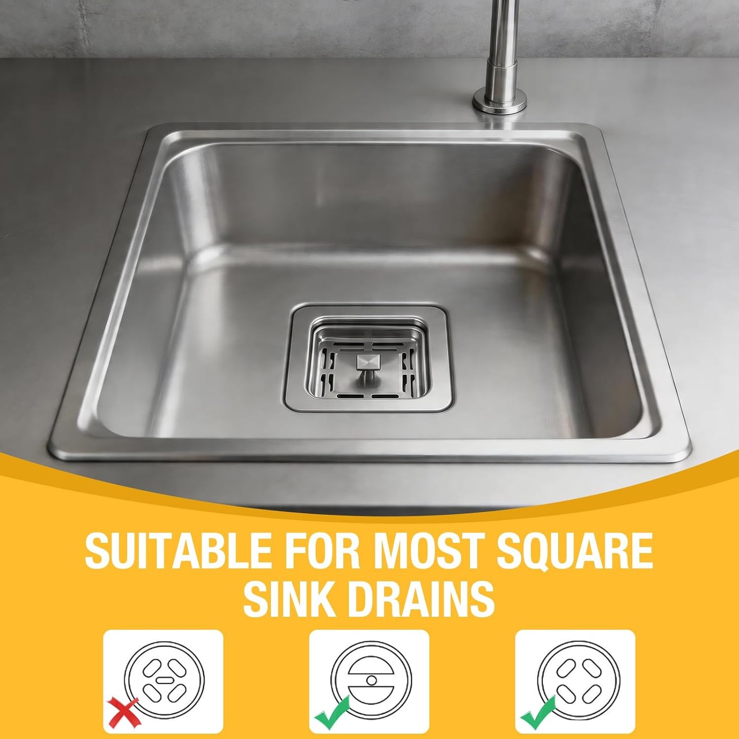 Square Sink Strainer 78 x 42mm Stainless Steel Drain Filter: image 5