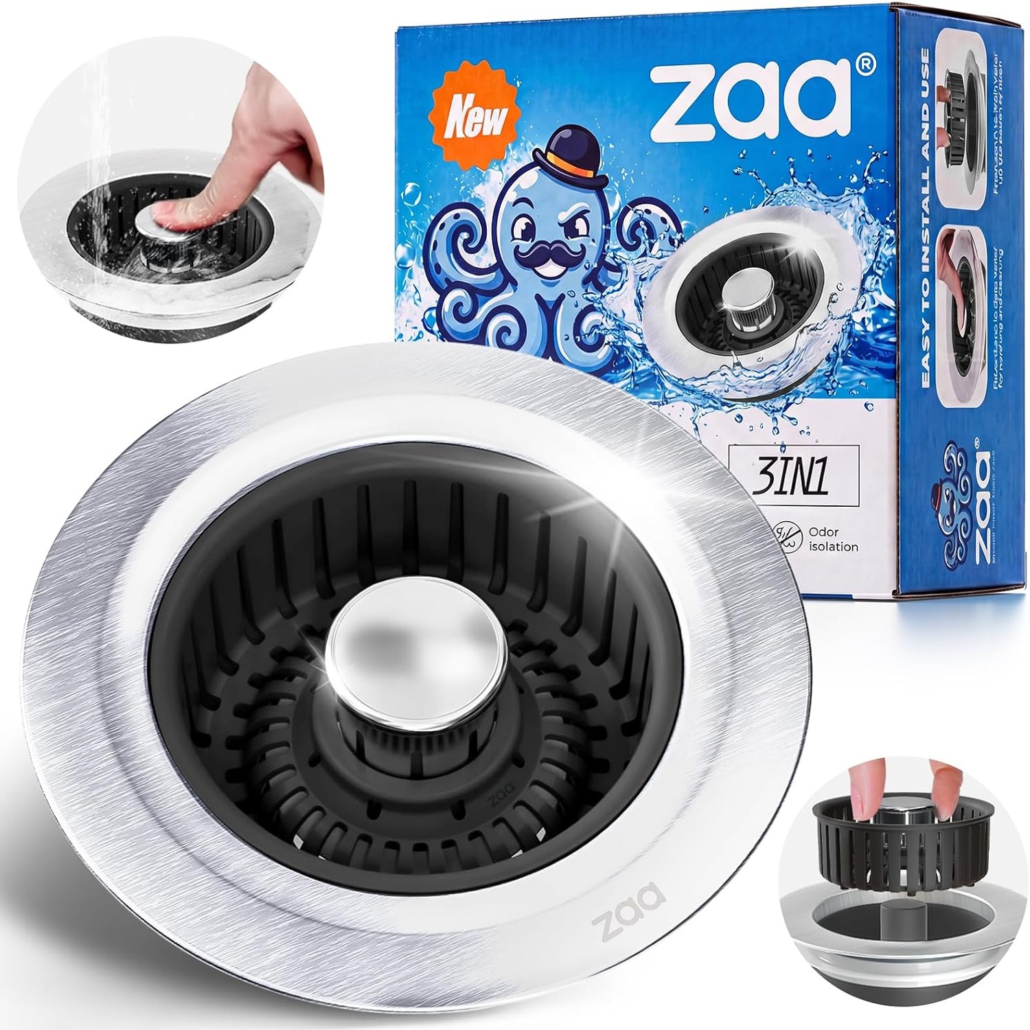 Three in One Kitchen Sink Strainer Stopper