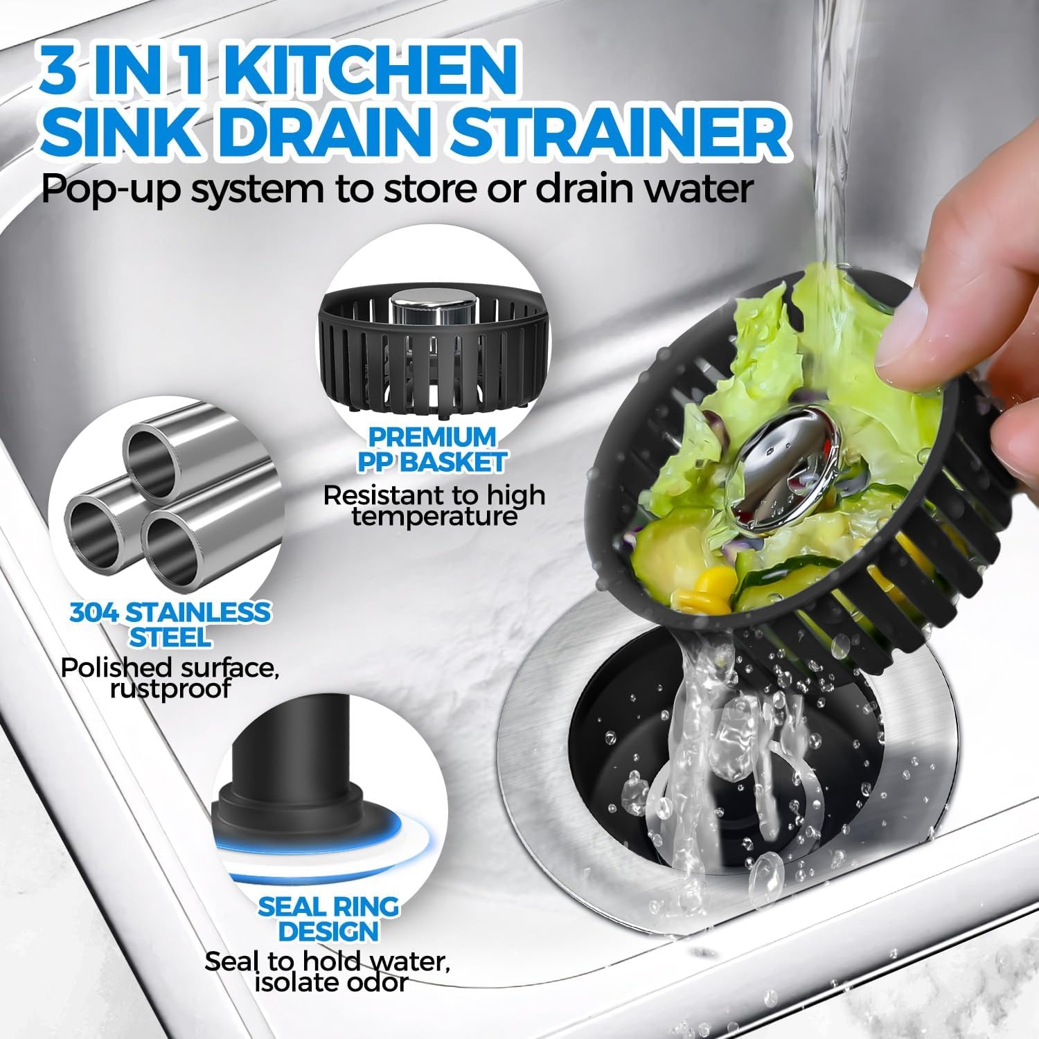 Three in One Kitchen Sink Strainer Stopper: image 2