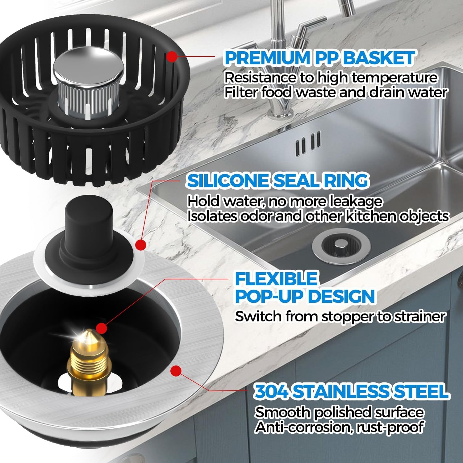 Three in One Kitchen Sink Strainer Stopper: image 5