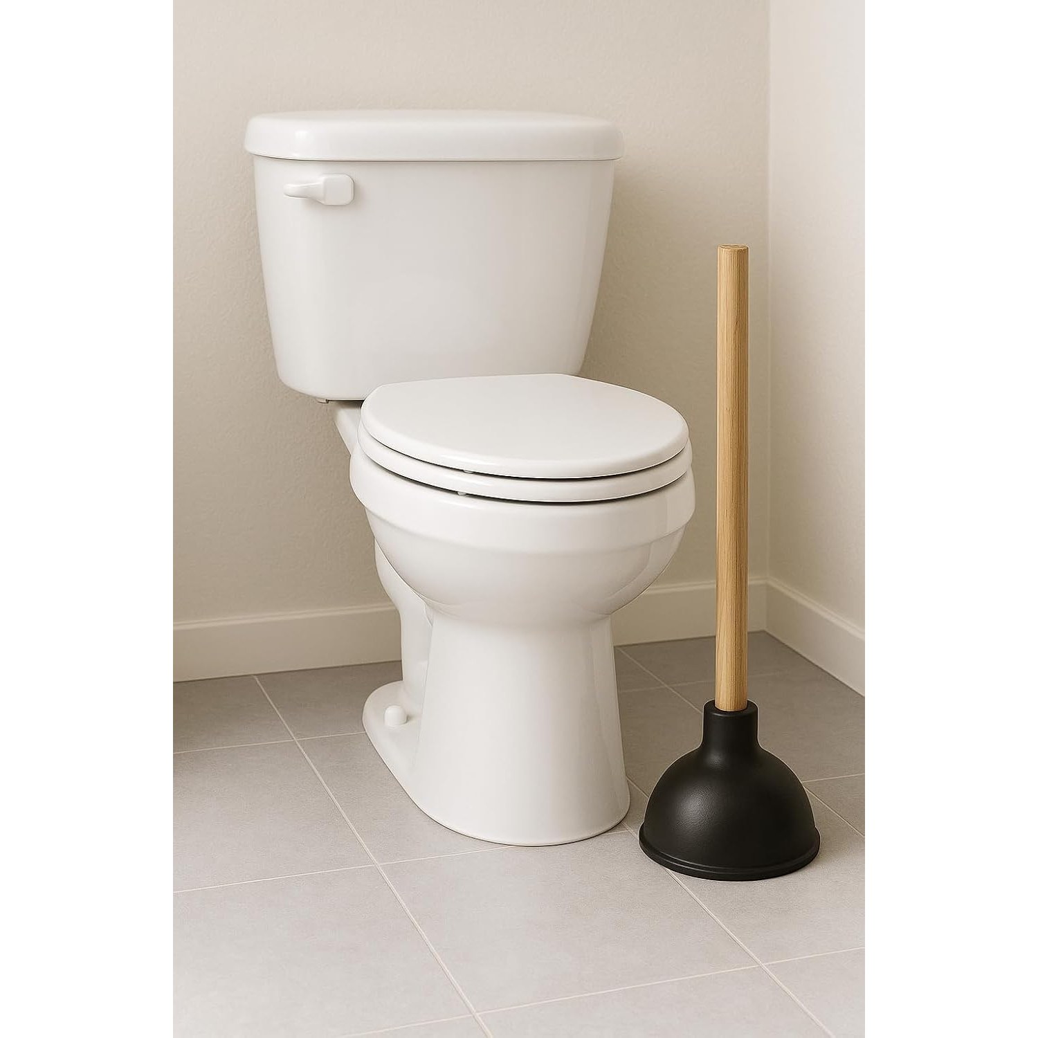 Flange Toilet Plunger with Wooden Handle: image 5