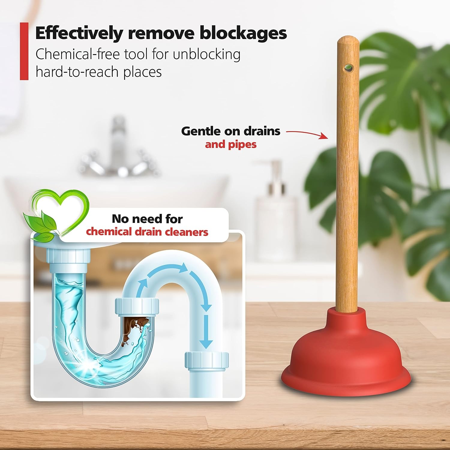 Plunger Set 110mm and 140mm with Wooden Handles: image 2