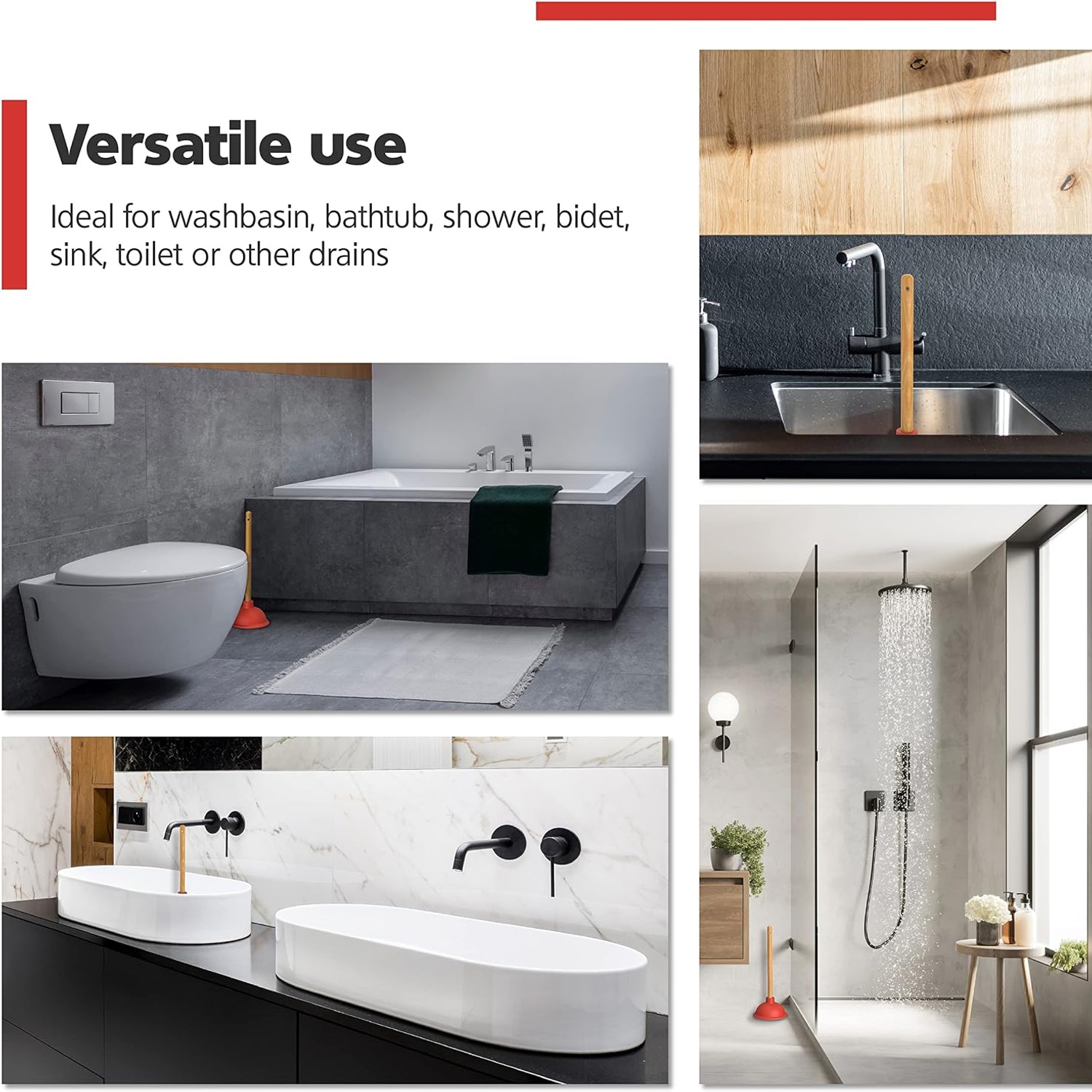 Plunger Set 110mm and 140mm with Wooden Handles: image 6