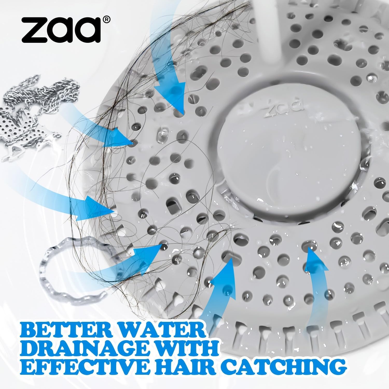 Silicone Shower Drain Cover 14cm Weighted Hair Catcher (2 Pack, Grey): image 3