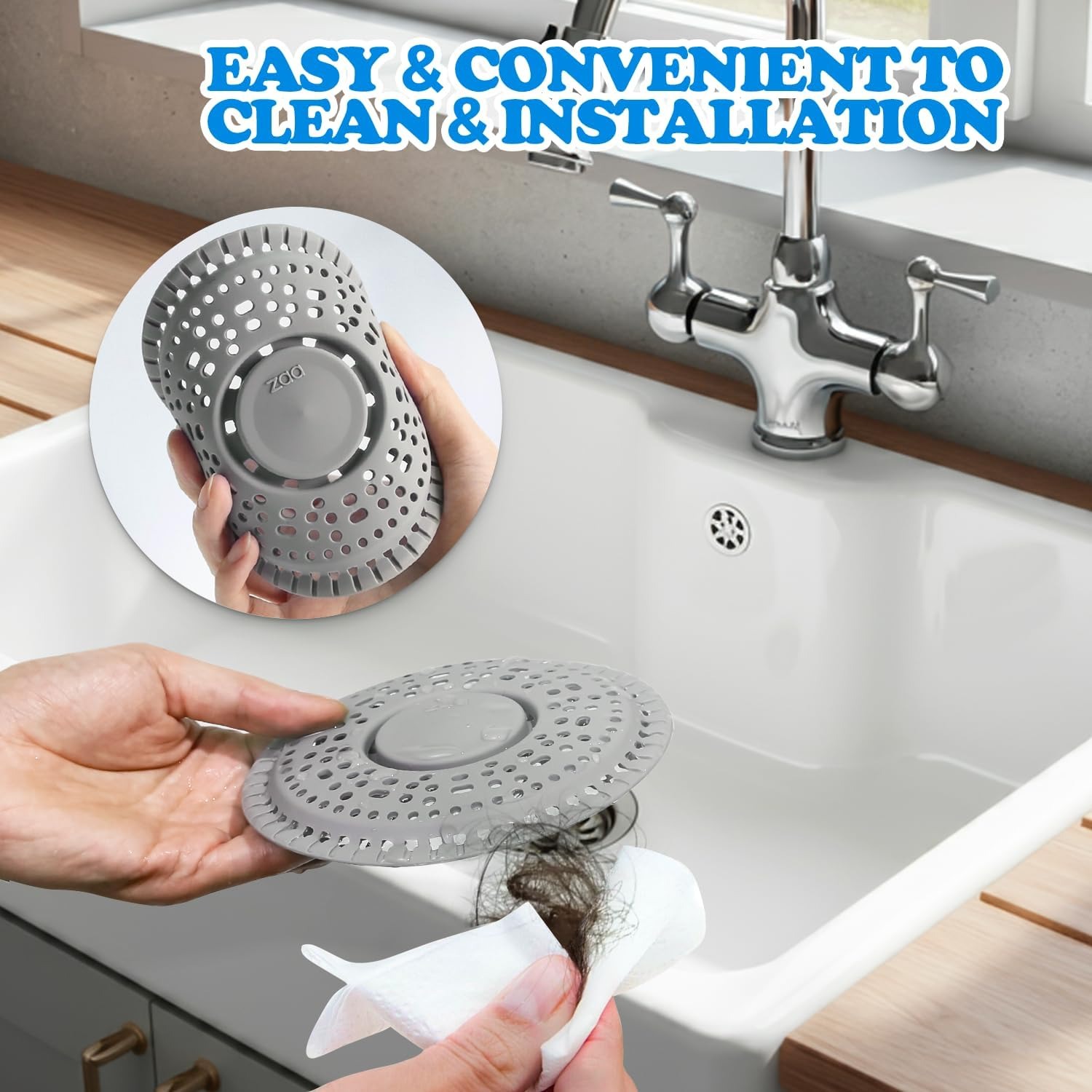 Silicone Shower Drain Cover 14cm Weighted Hair Catcher (2 Pack, Grey): image 6
