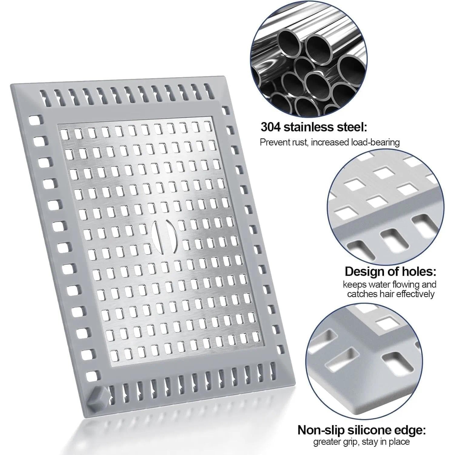 Square Shower Hair Strainer 125mm: image 4