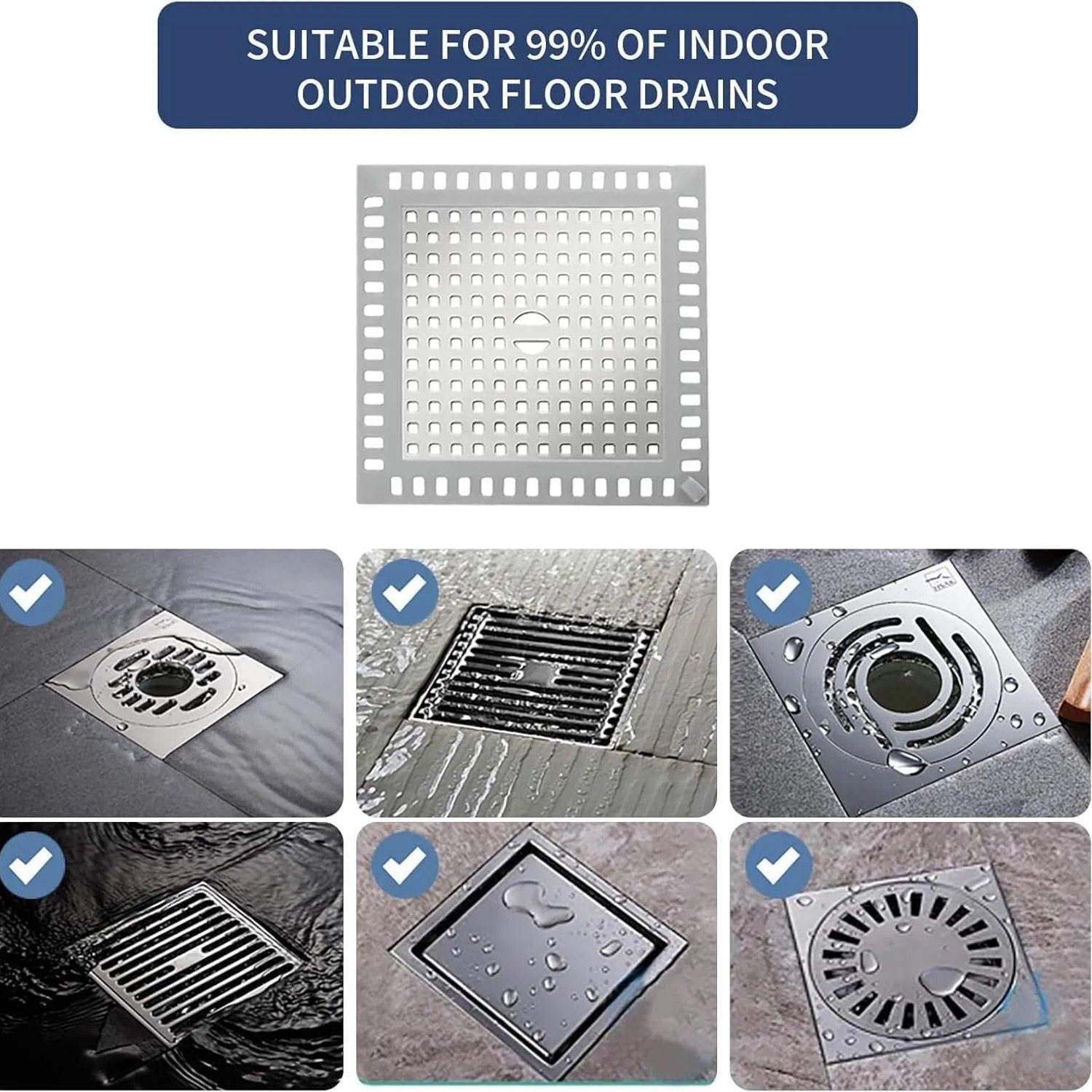Square Shower Hair Strainer 125mm: image 5