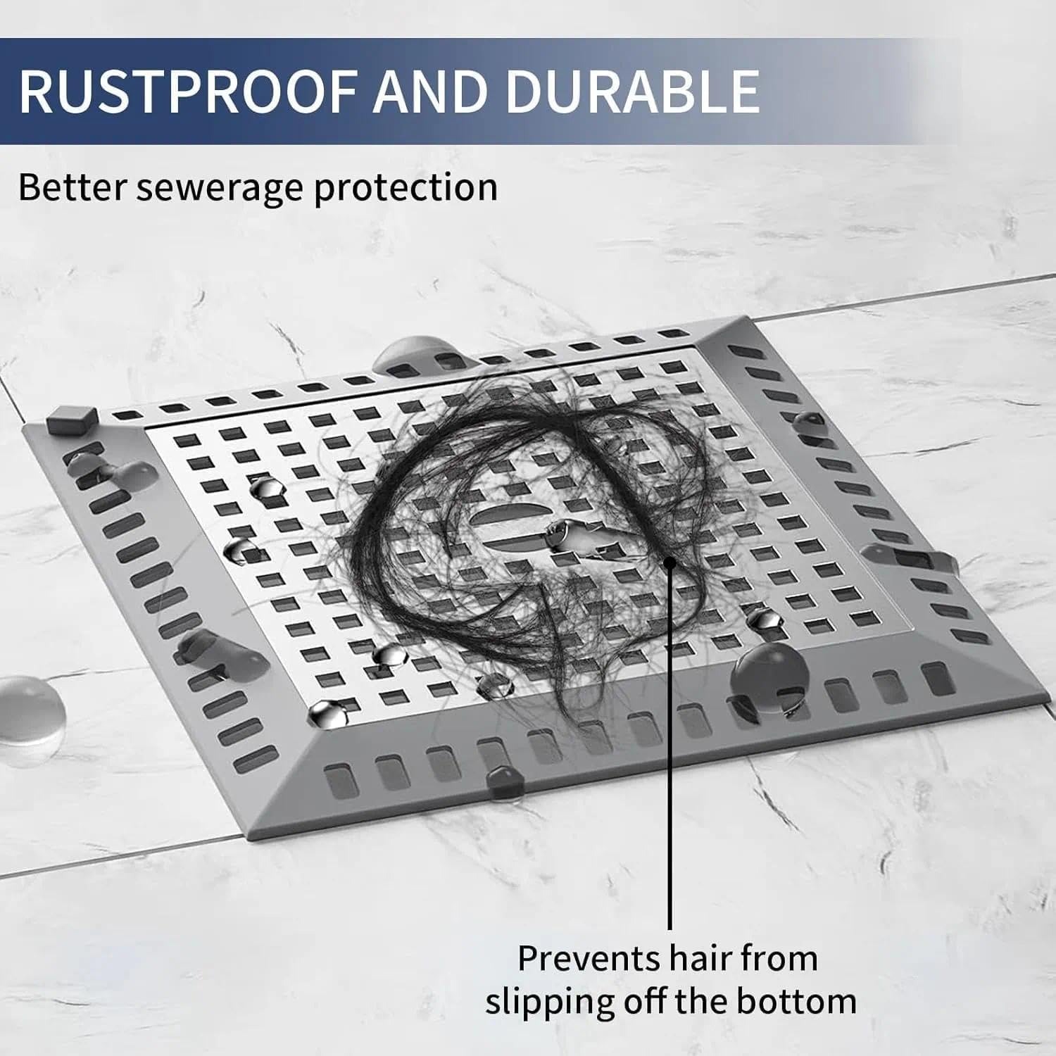 Square Shower Hair Strainer 125mm: image 6