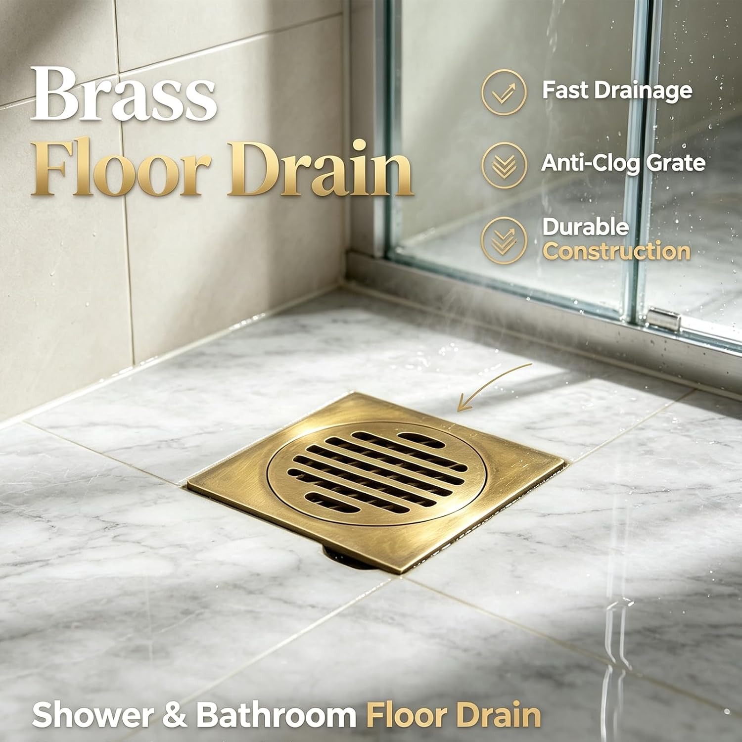 Gold Square Shower Floor Drain 10cm with Removable Strainer: image 2