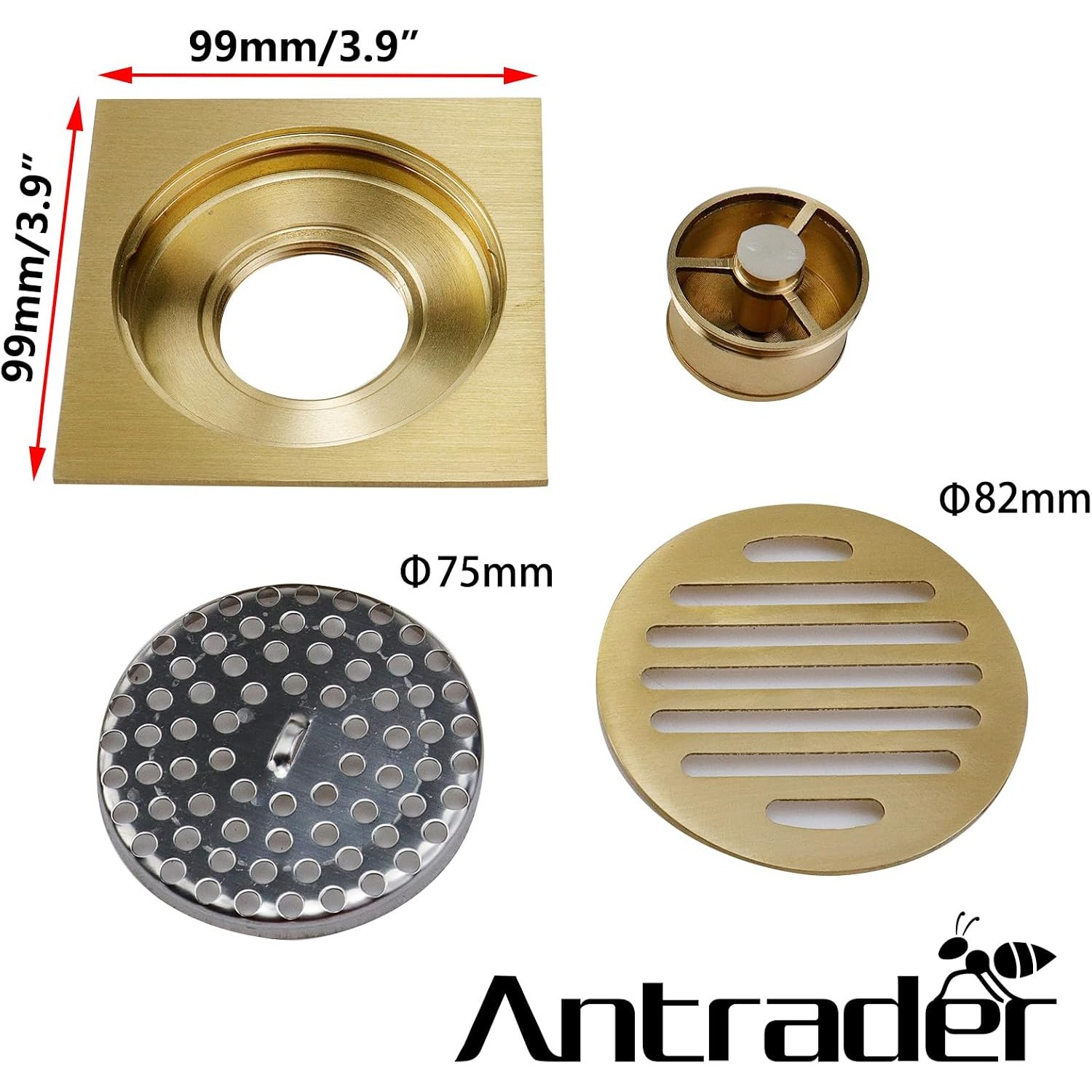 Gold Square Shower Floor Drain 10cm with Removable Strainer: image 4