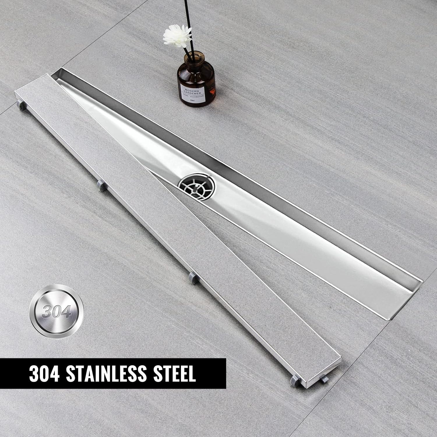 Linear Shower Drain 60cm Stainless Steel Channel with Siphon: image 3