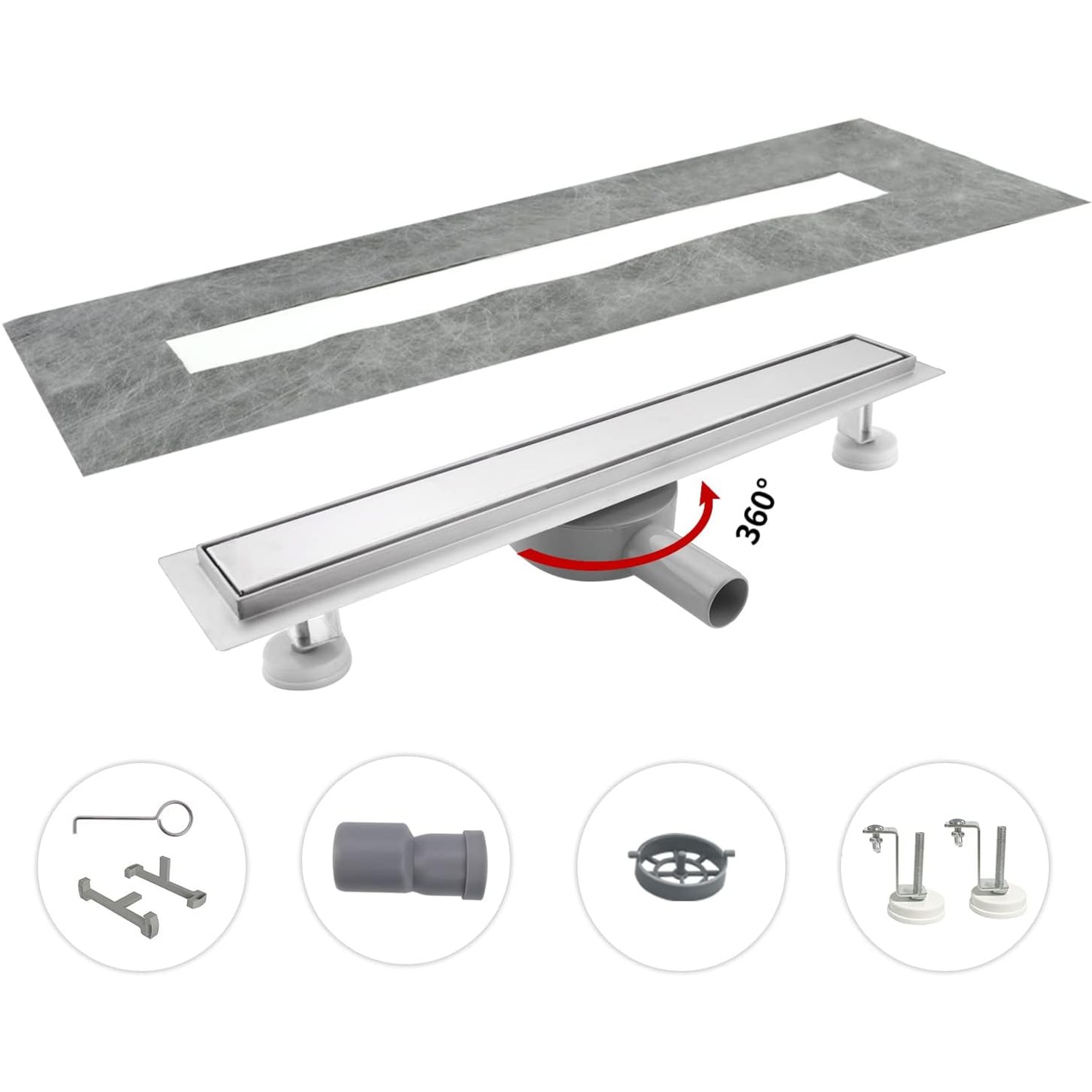 Linear Shower Drain 60cm Stainless Steel Channel with Siphon: image 5