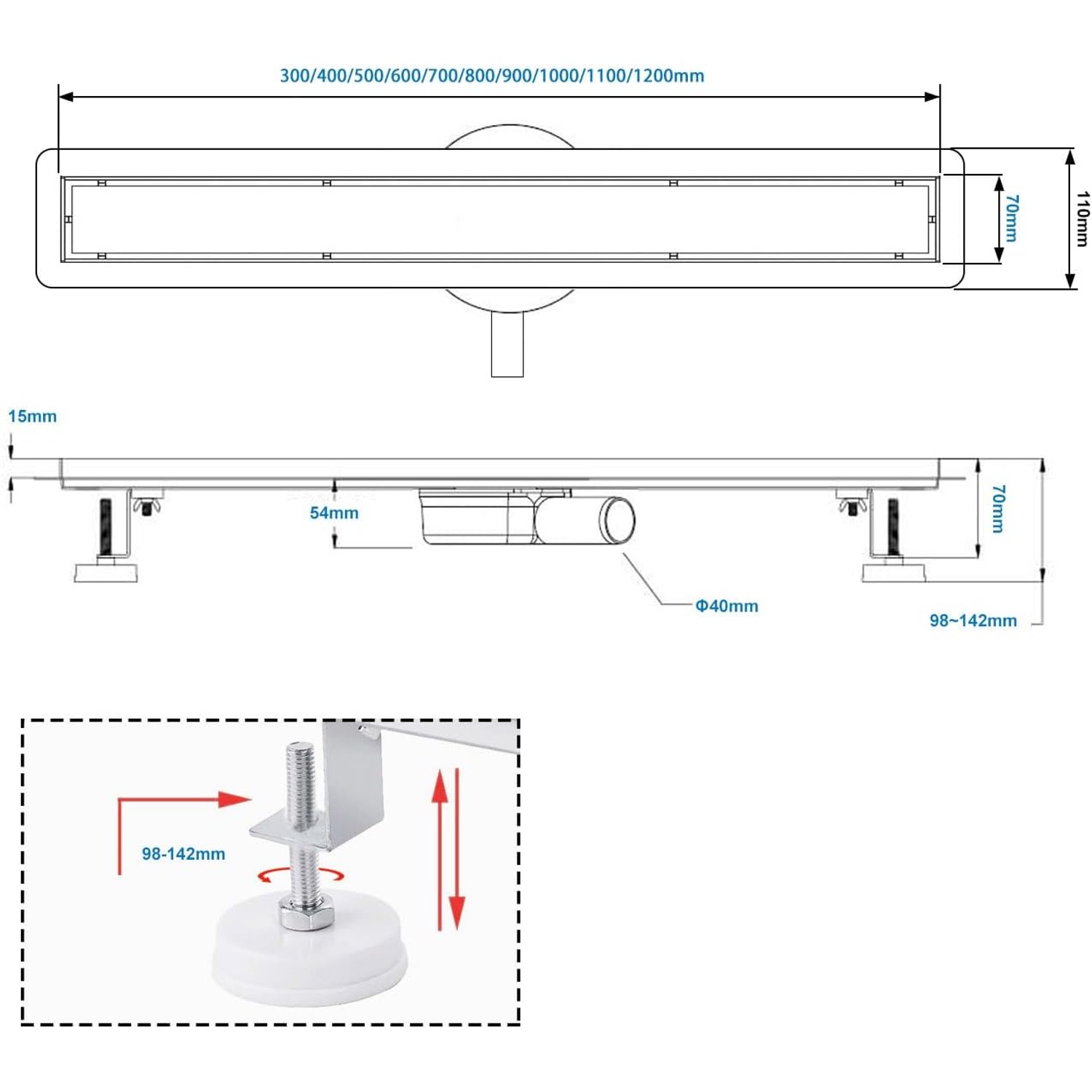 Linear Shower Drain 60cm Stainless Steel Channel with Siphon: image 6
