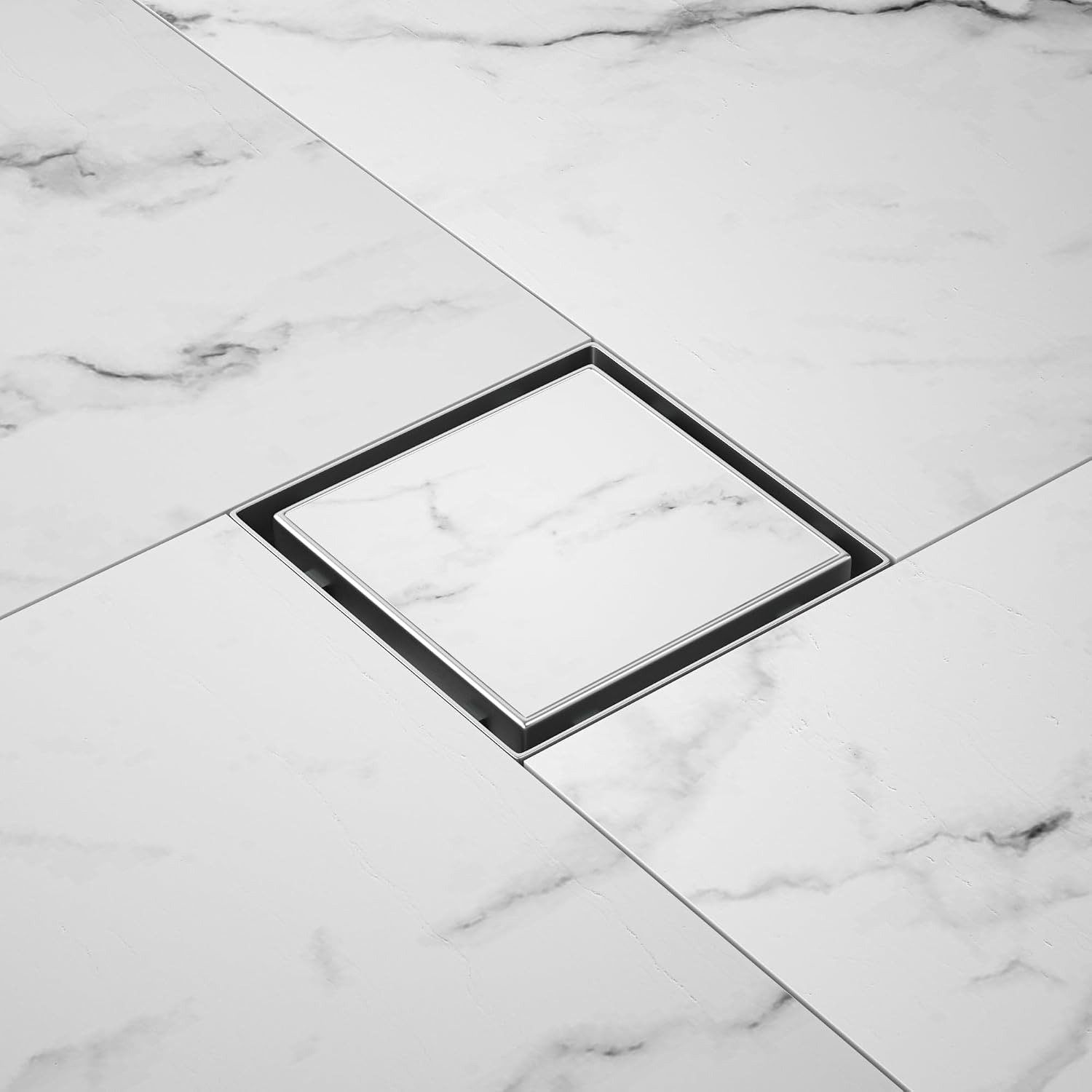150mm Square Tileable Shower Drain with 360 Degree Siphon: image 3