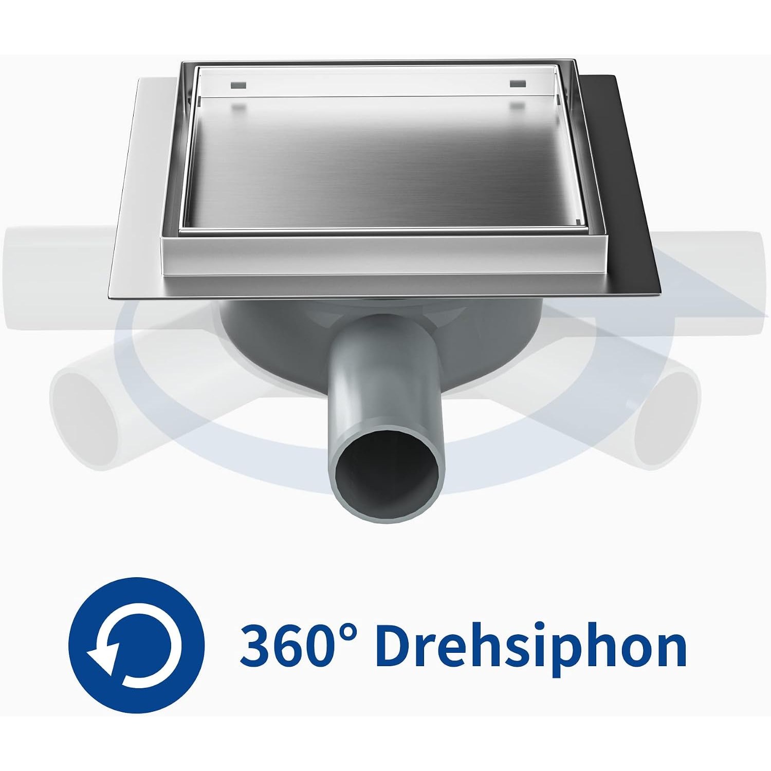 150mm Square Tileable Shower Drain with 360 Degree Siphon: image 5