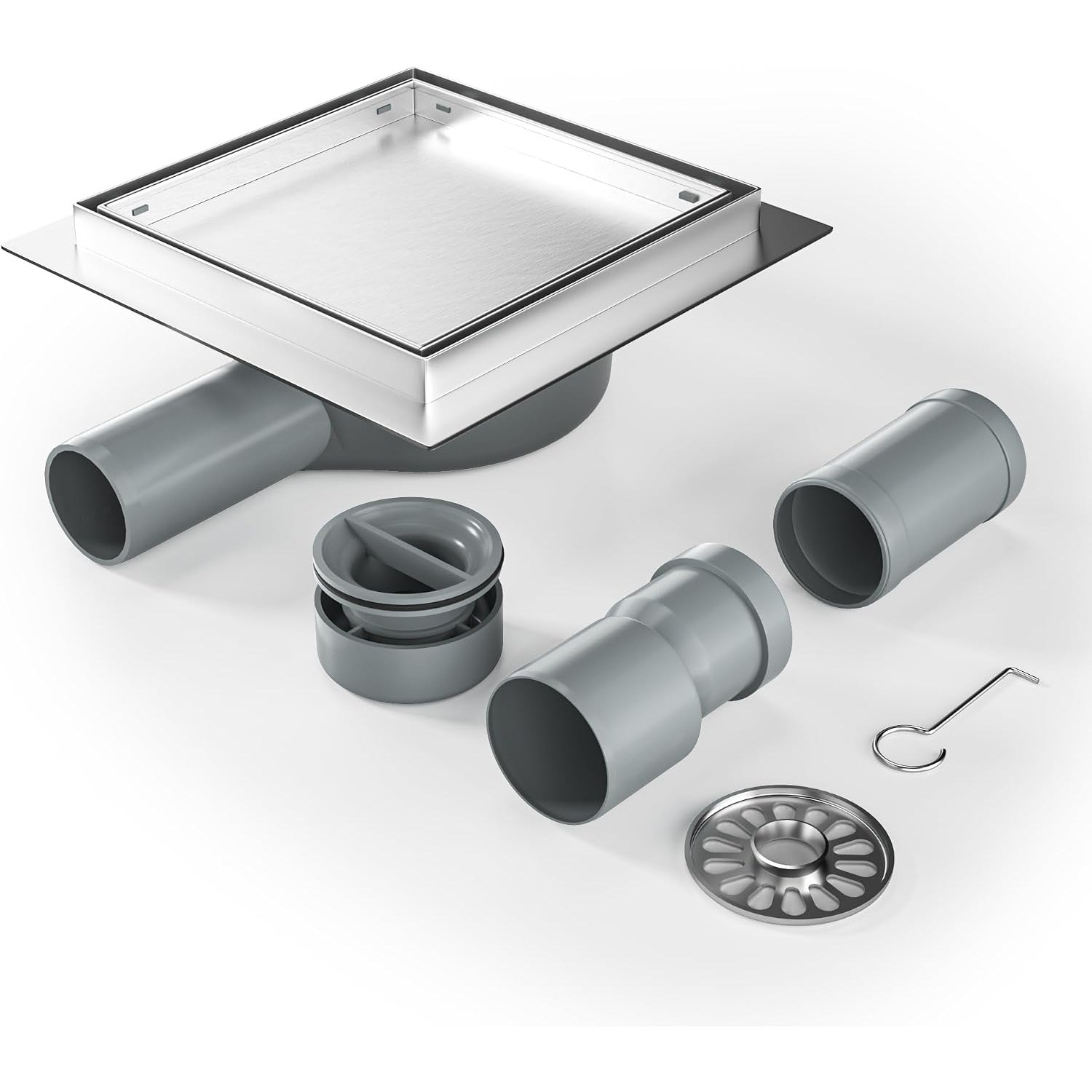 150mm Square Tileable Shower Drain with 360 Degree Siphon: image 6