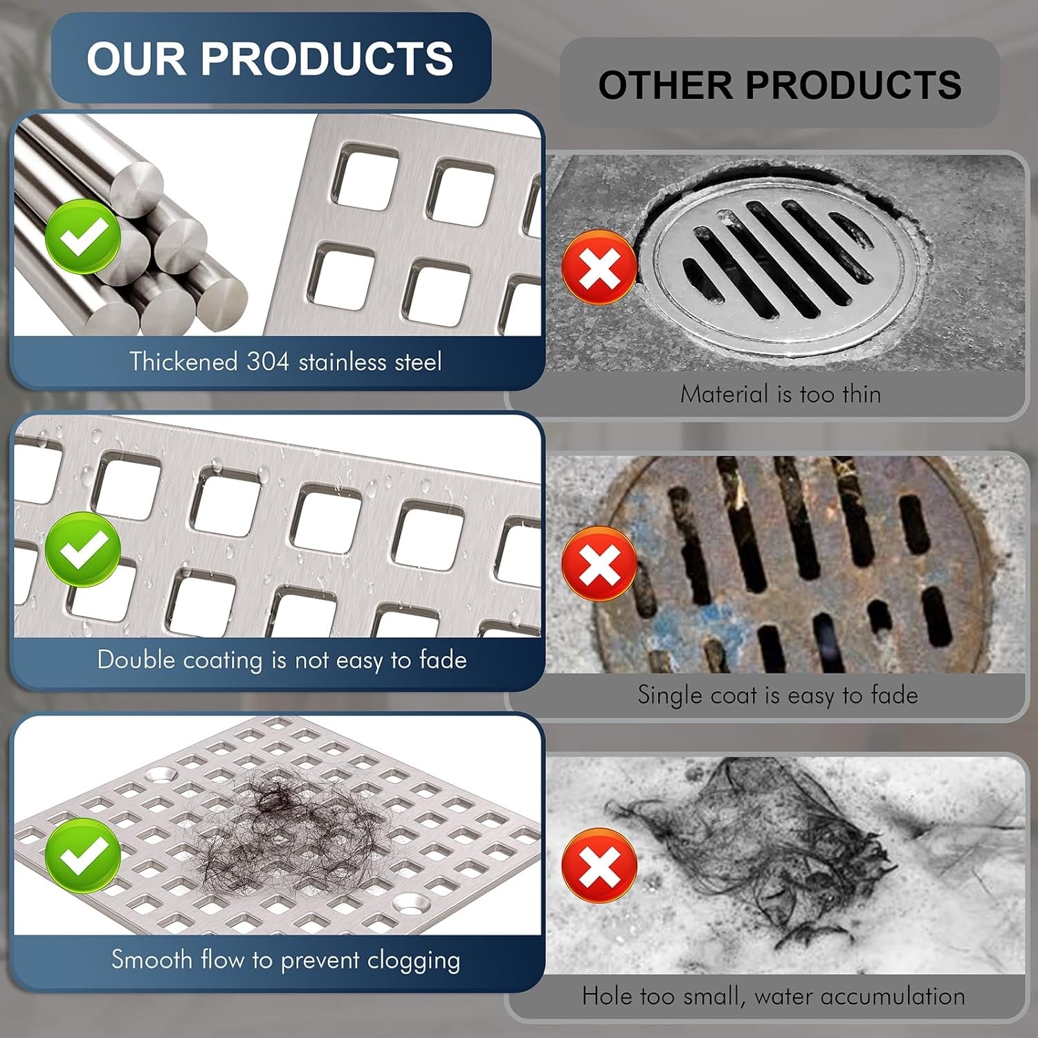 Square Shower Drain Cover in Brushed Nickel Stainless Steel: image 2