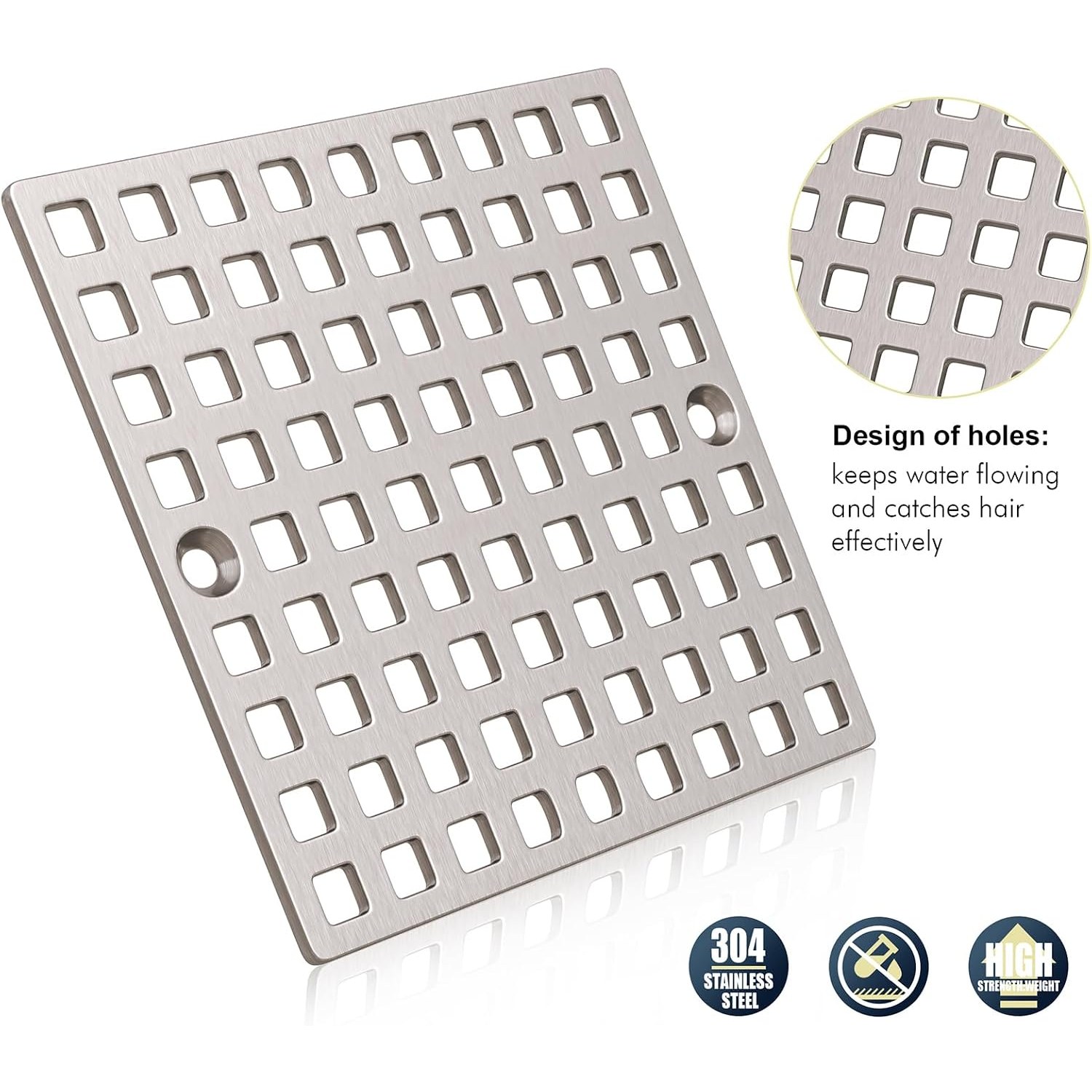 Square Shower Drain Cover in Brushed Nickel Stainless Steel: image 4