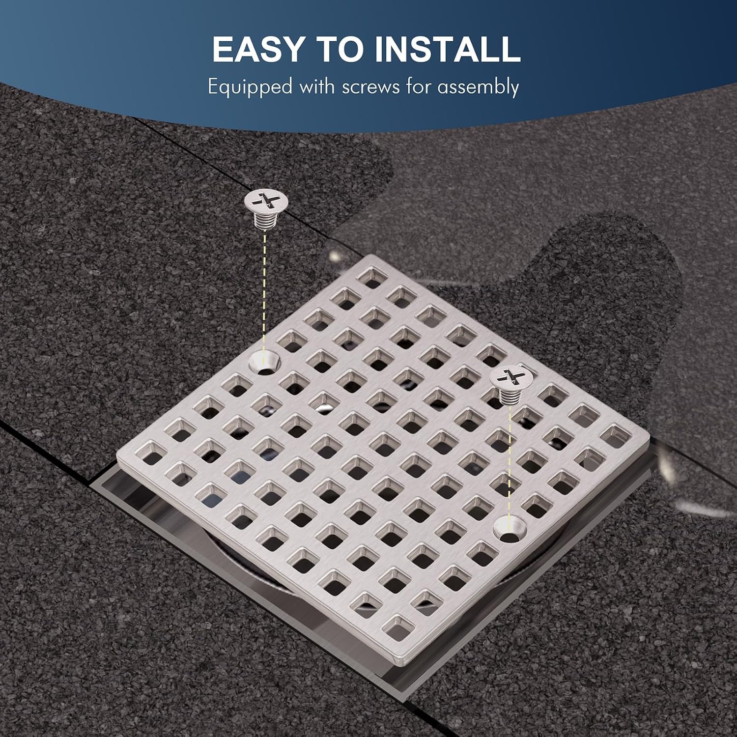 Square Shower Drain Cover in Brushed Nickel Stainless Steel: image 5