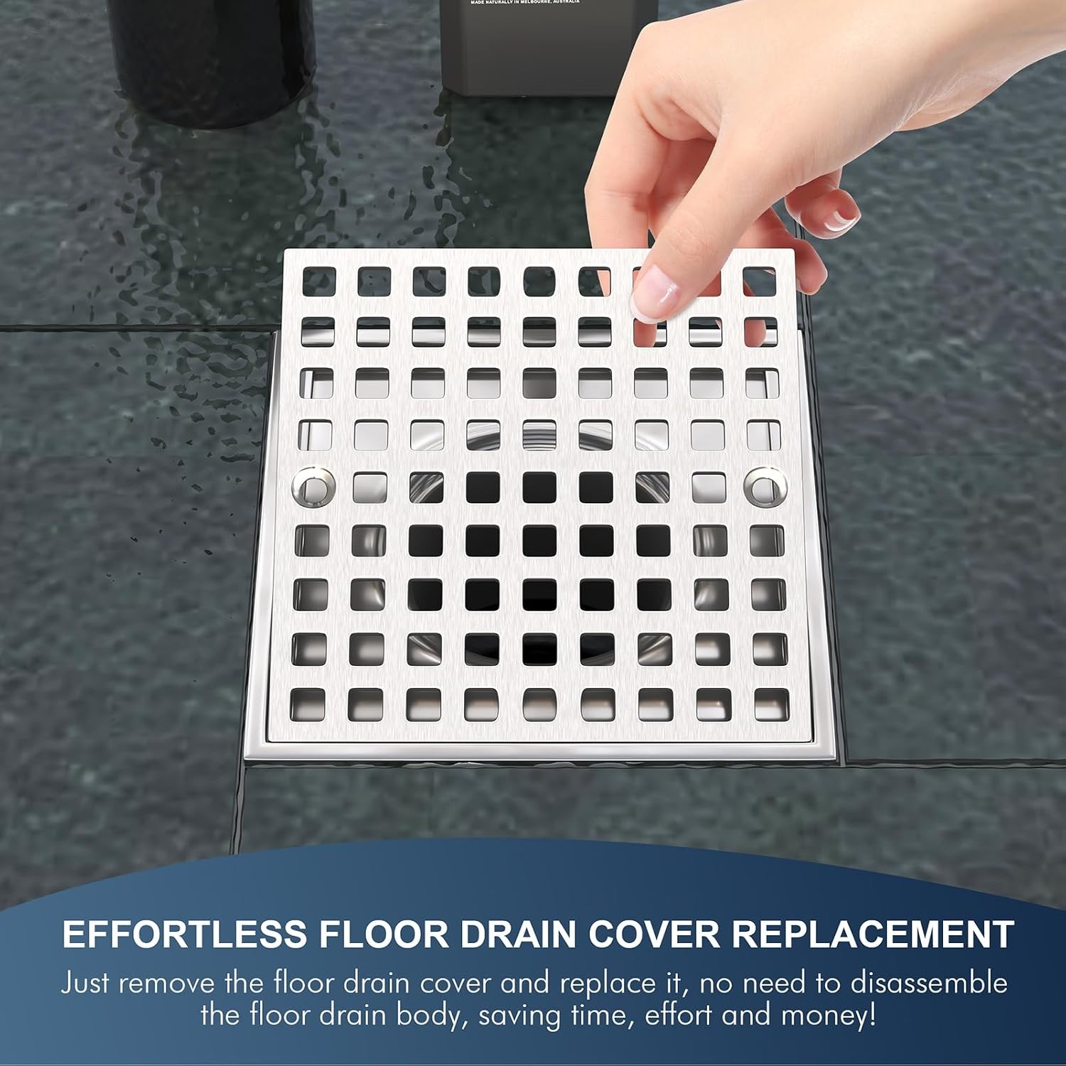 Square Shower Drain Cover in Brushed Nickel Stainless Steel: image 6