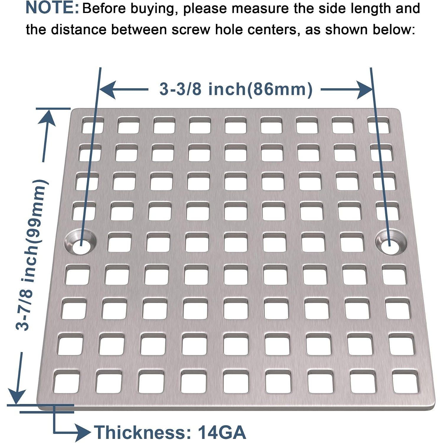 Square Shower Drain Cover in Brushed Nickel Stainless Steel: image 8