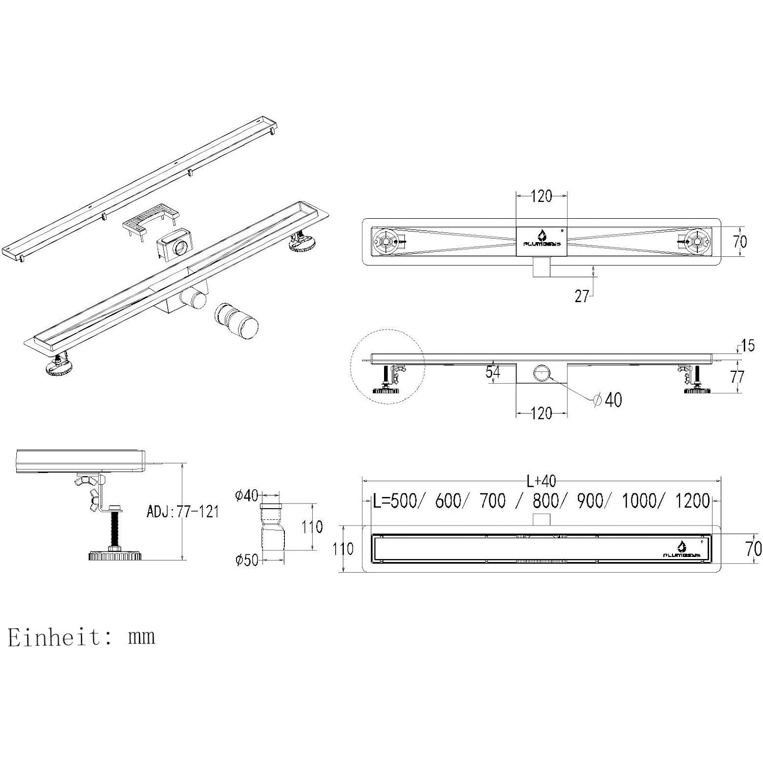 Two Sided Linear Shower Drain 50cm: image 7