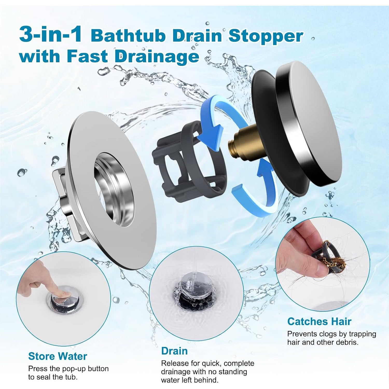 Pop Up Bath Plug with Hair Basket: image 2