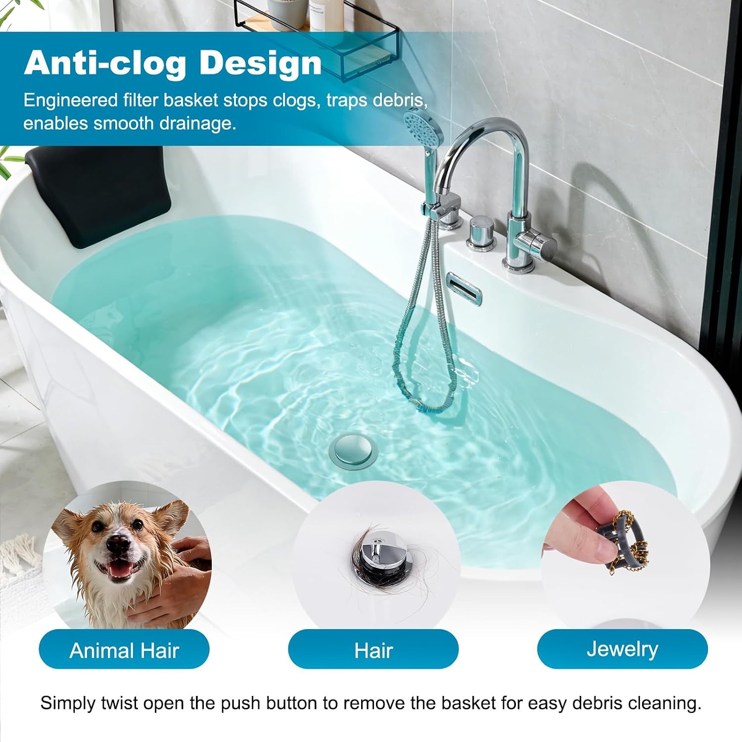 Pop Up Bath Plug with Hair Basket: image 7