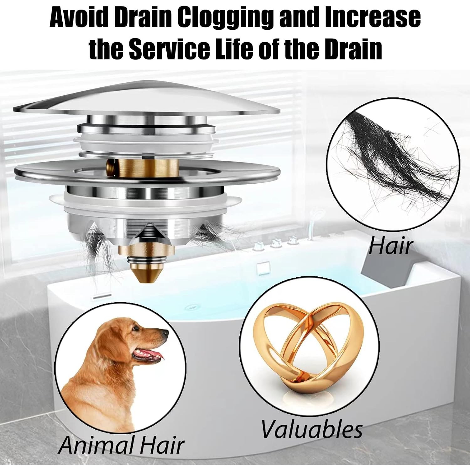 Pop Up Bath Stopper and Cover with Hair Catcher: image 3