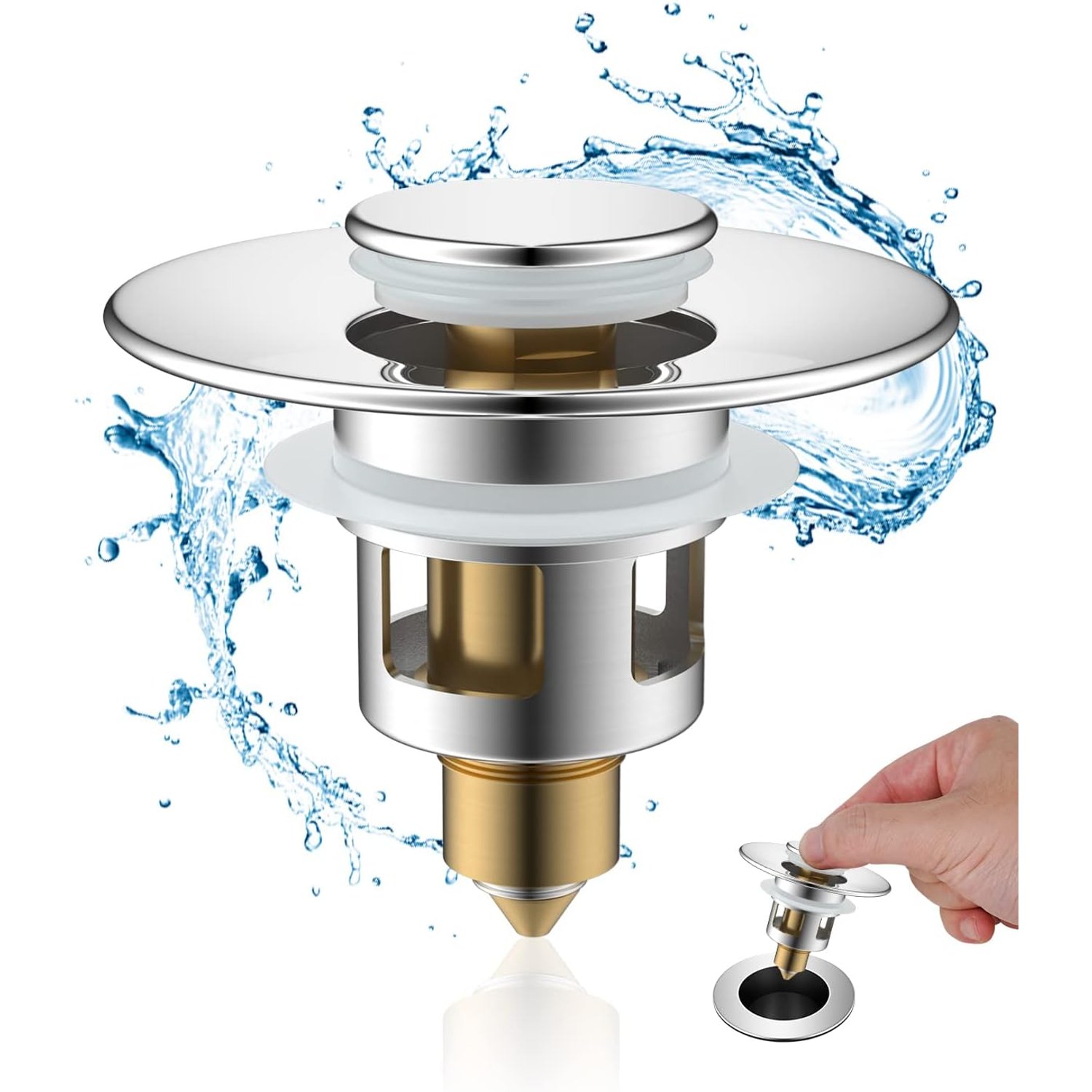 Pop Up Sink Plug with Strainer Basket