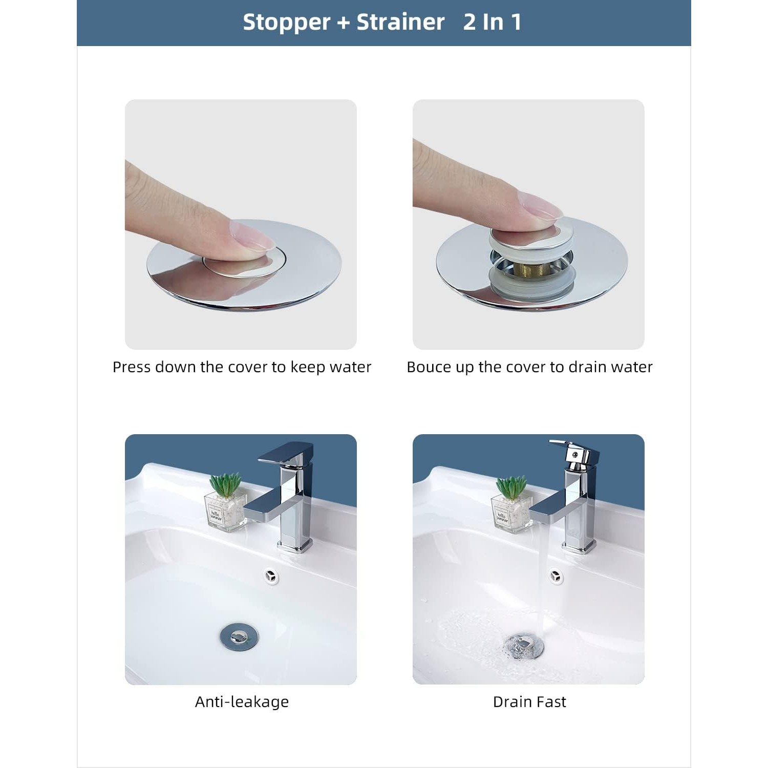 Pop Up Sink Plug with Strainer Basket: image 4