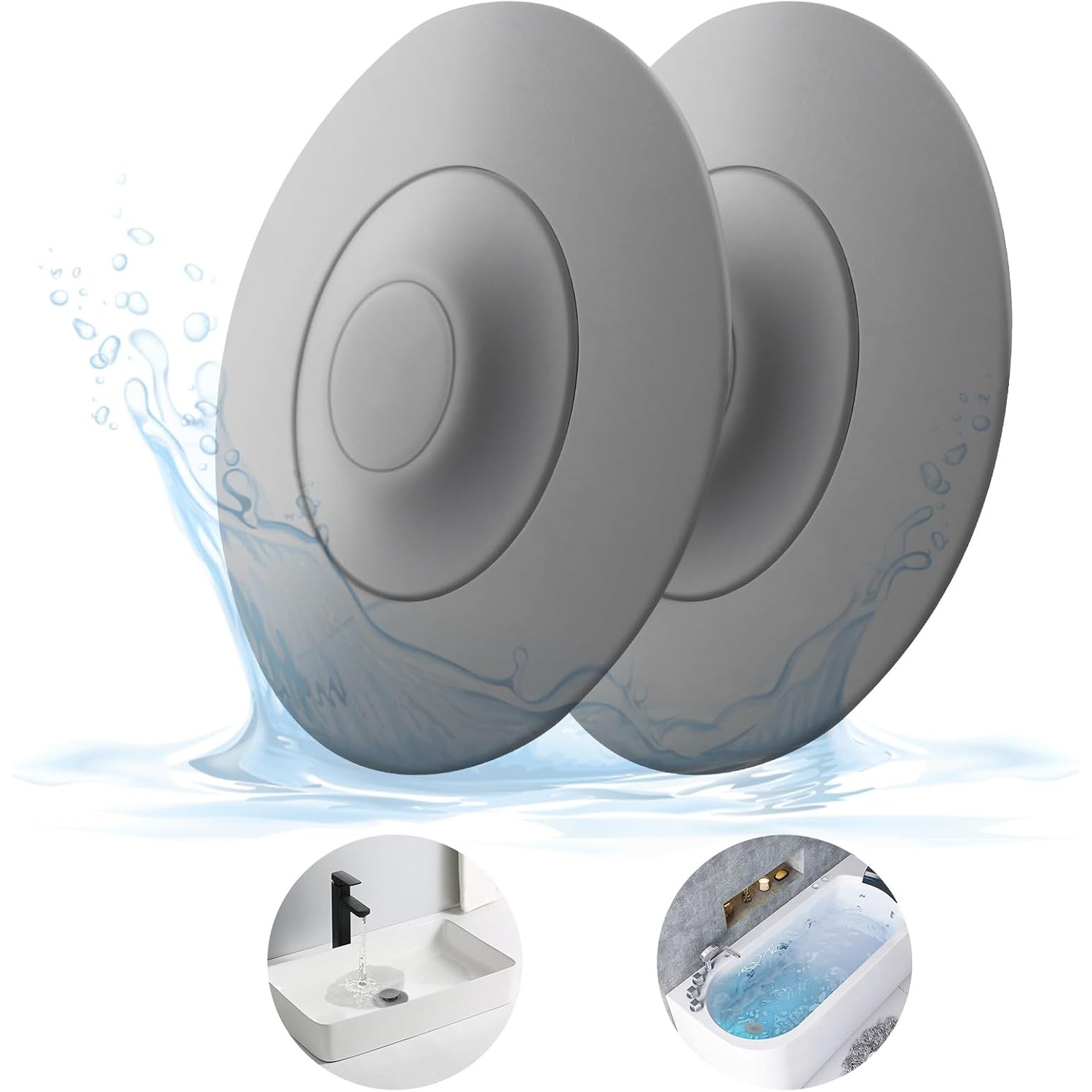 Silicone Press Drain Plug with Hair Strainer, 2 Pack
