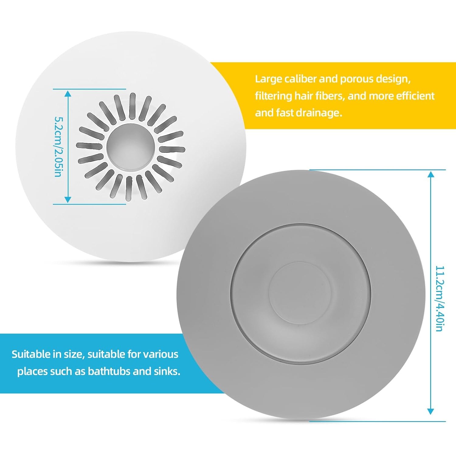 Silicone Press Drain Plug with Hair Strainer, 2 Pack: image 2